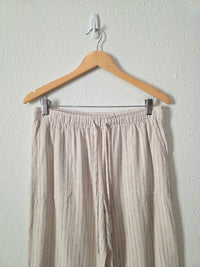 Striped Linen Blend Wide Leg Pants (L)