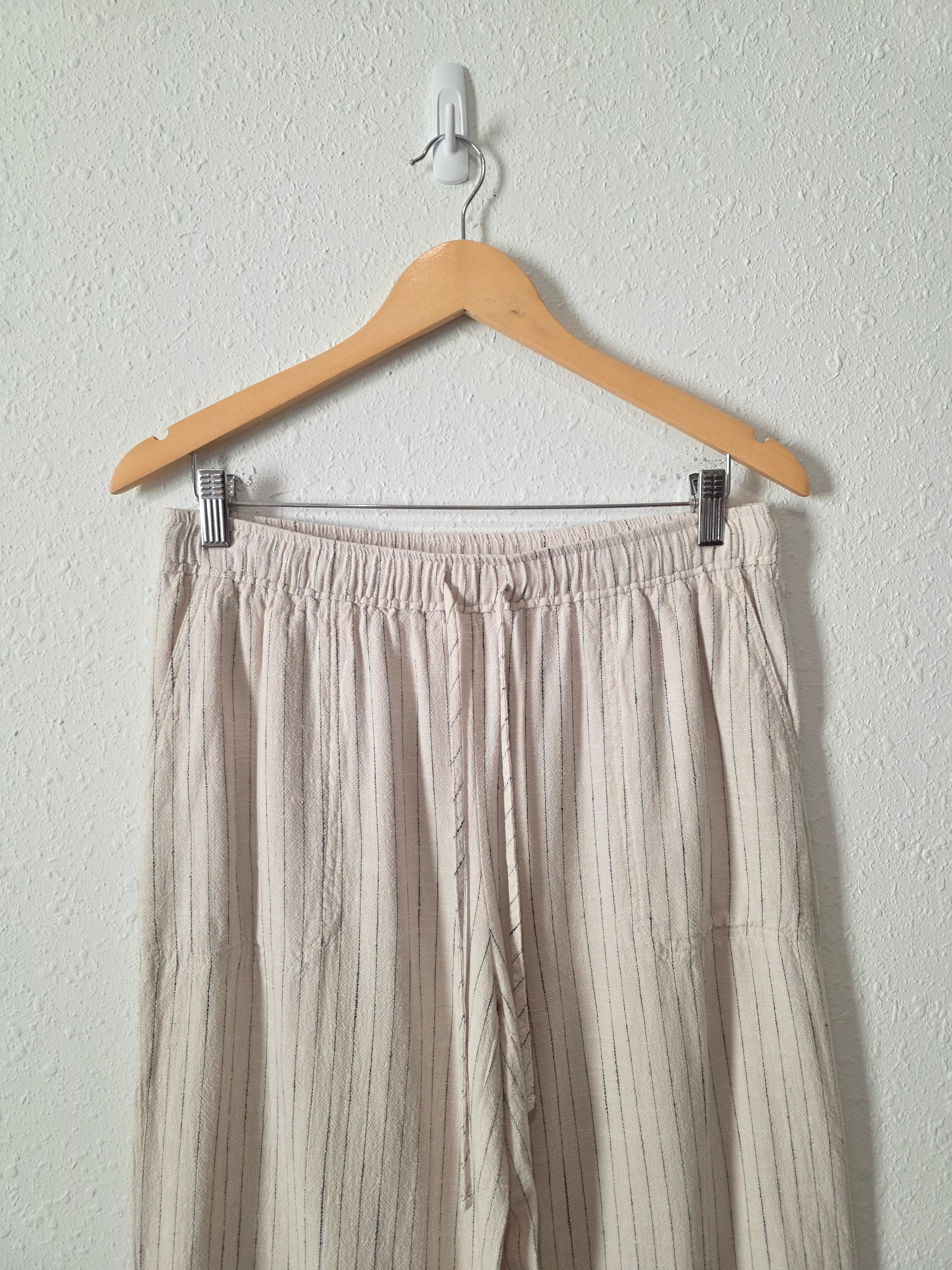 Striped Linen Blend Wide Leg Pants (L)