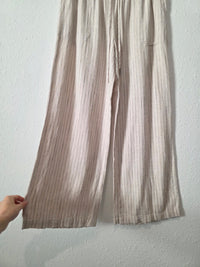 Striped Linen Blend Wide Leg Pants (L)