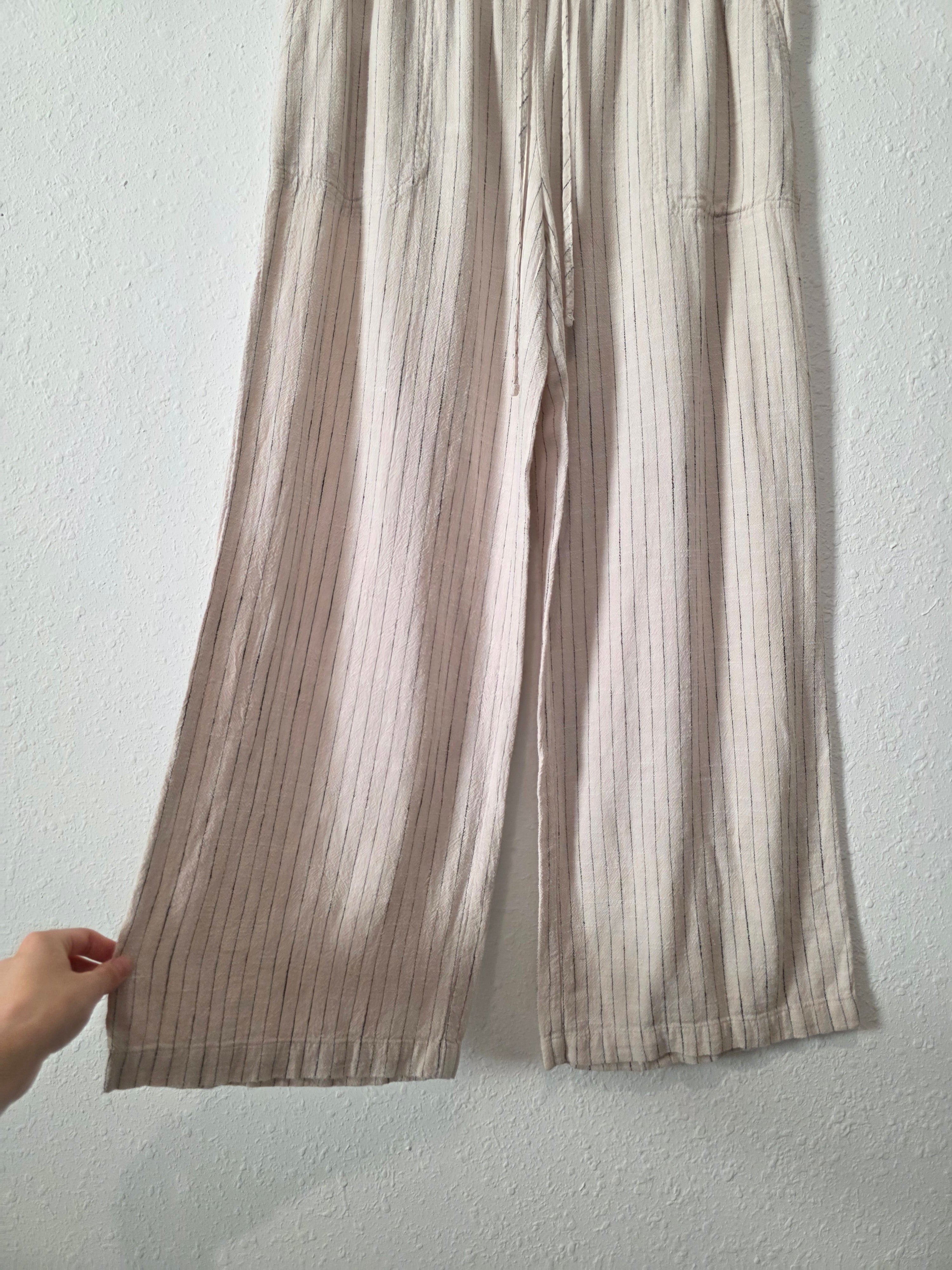 Striped Linen Blend Wide Leg Pants (L)
