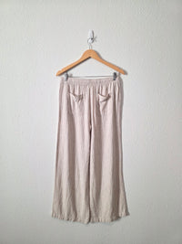 Striped Linen Blend Wide Leg Pants (L)