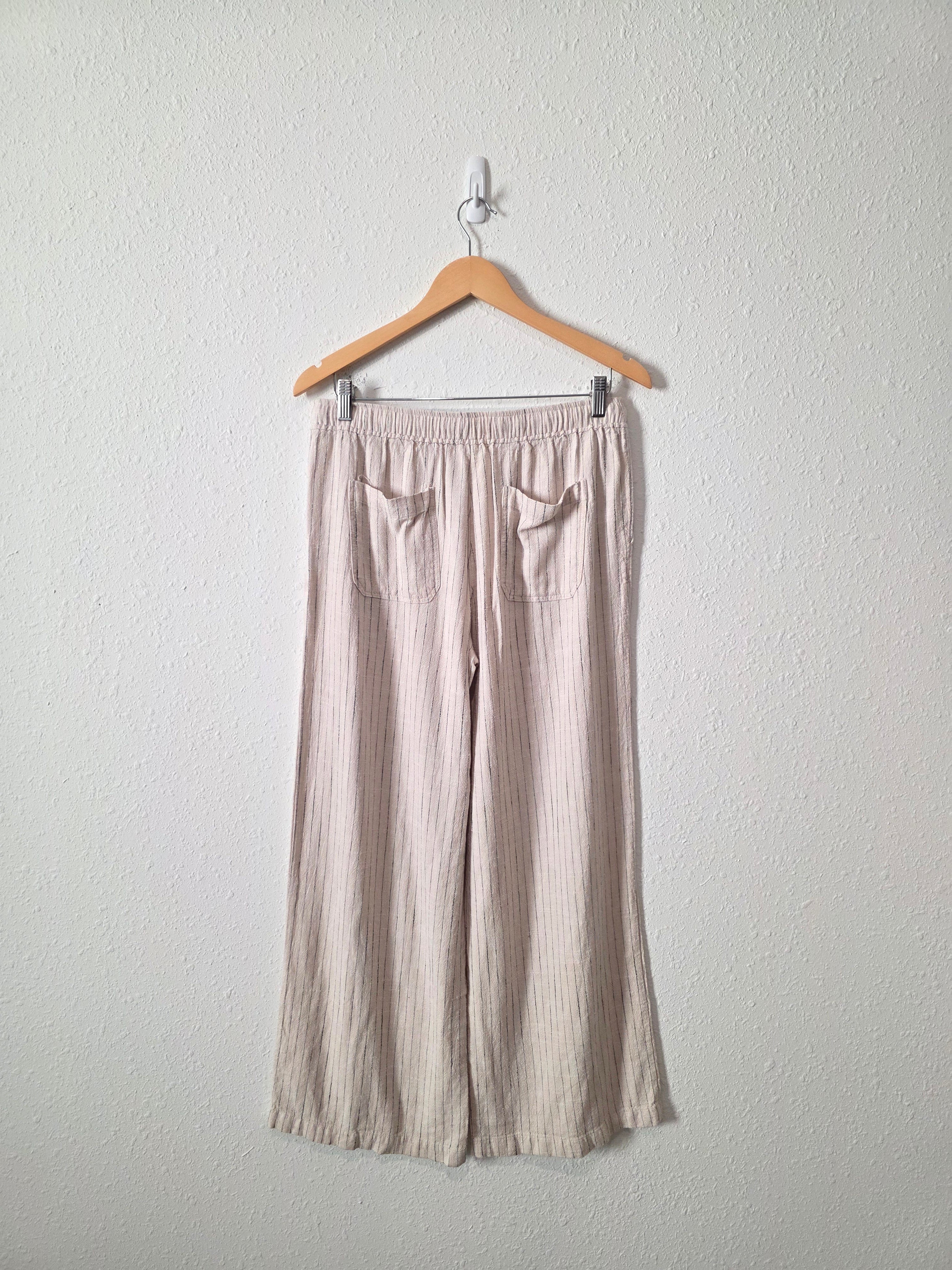 Striped Linen Blend Wide Leg Pants (L)