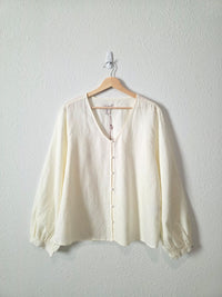 NEW Linen Cotton Puff Sleeve Blouse (XL)