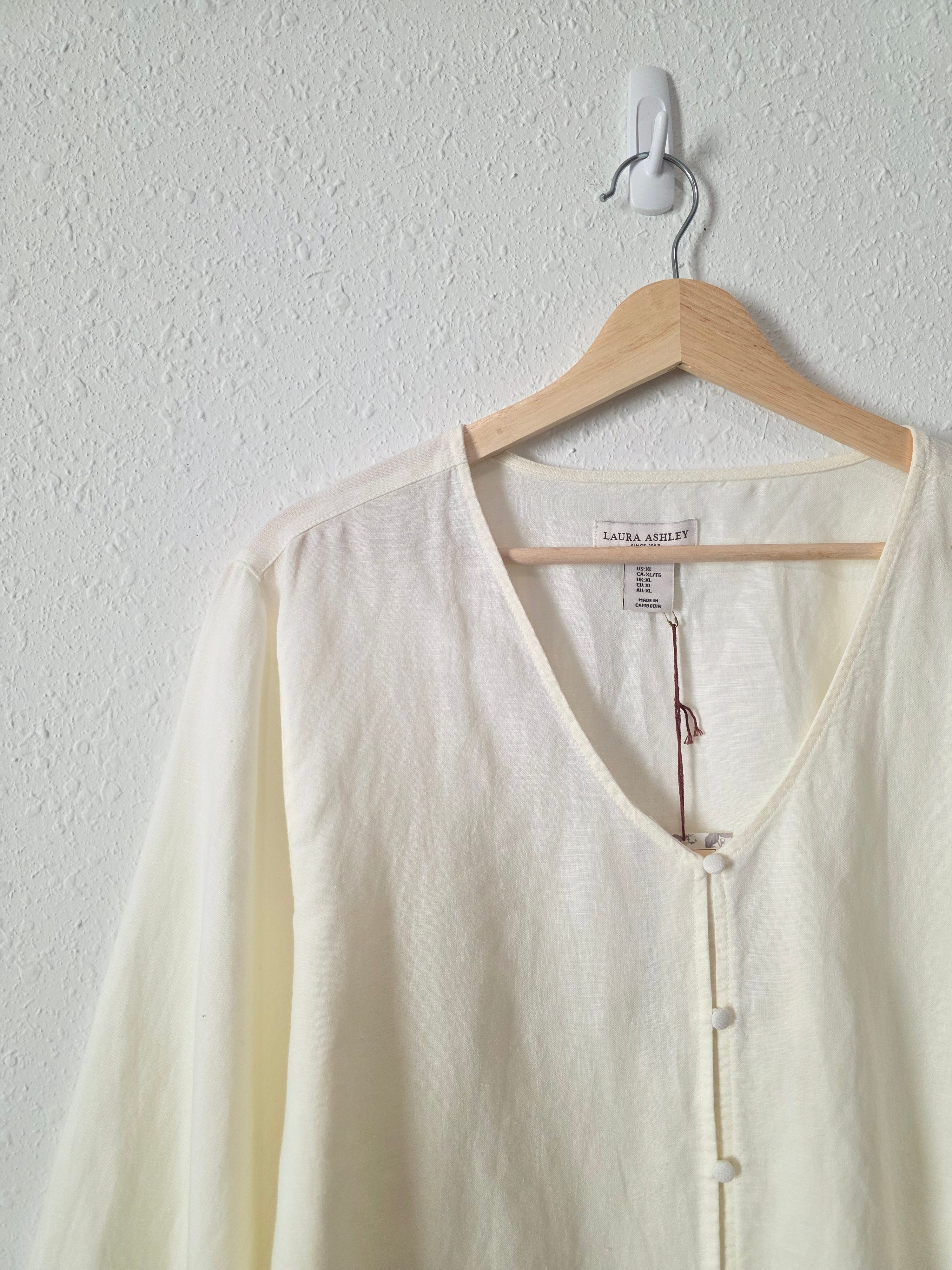NEW Linen Cotton Puff Sleeve Blouse (XL)