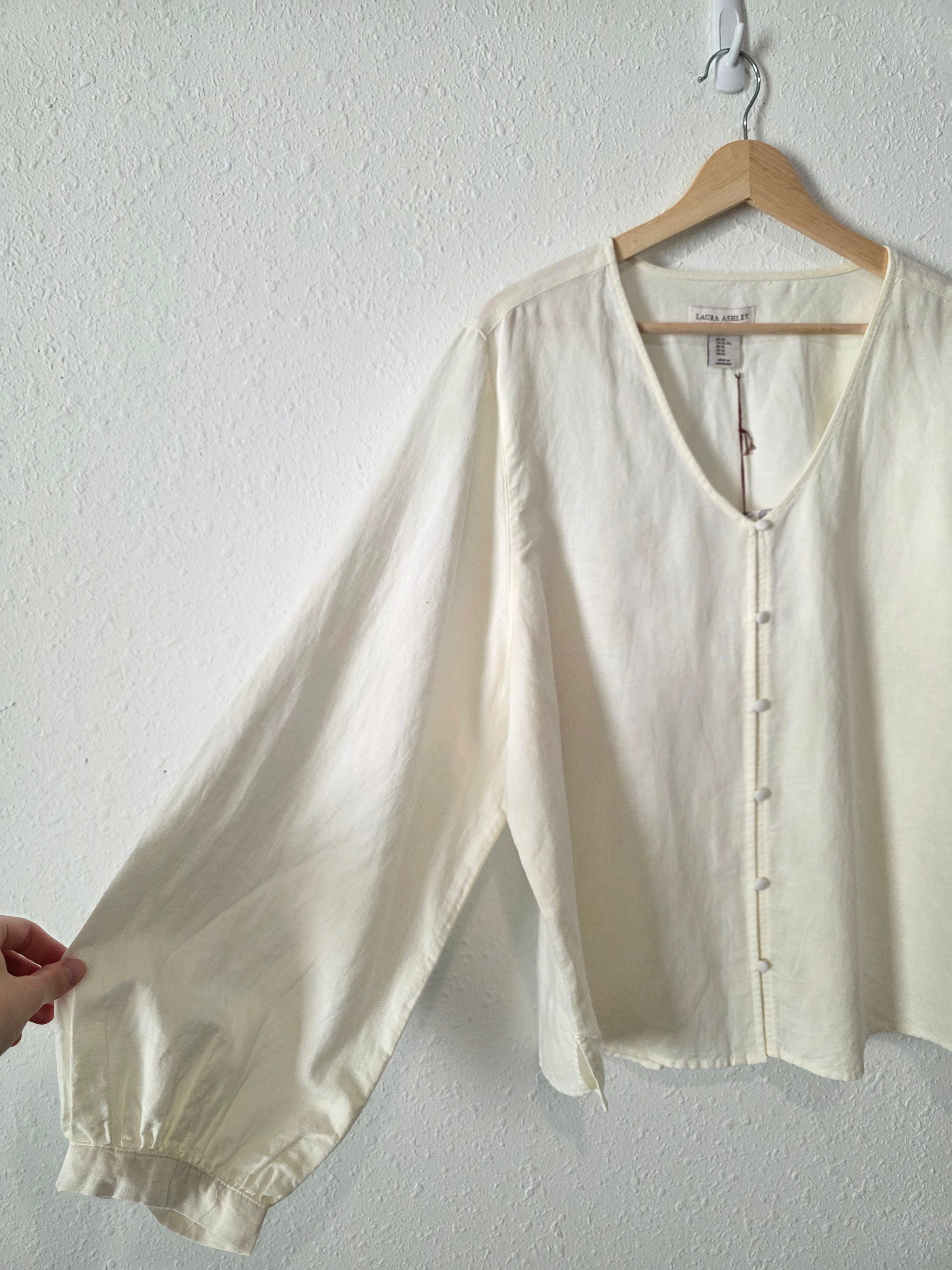 NEW Linen Cotton Puff Sleeve Blouse (XL)