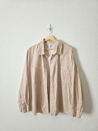 Neutral Striped Boyfriend Button Up (2X)