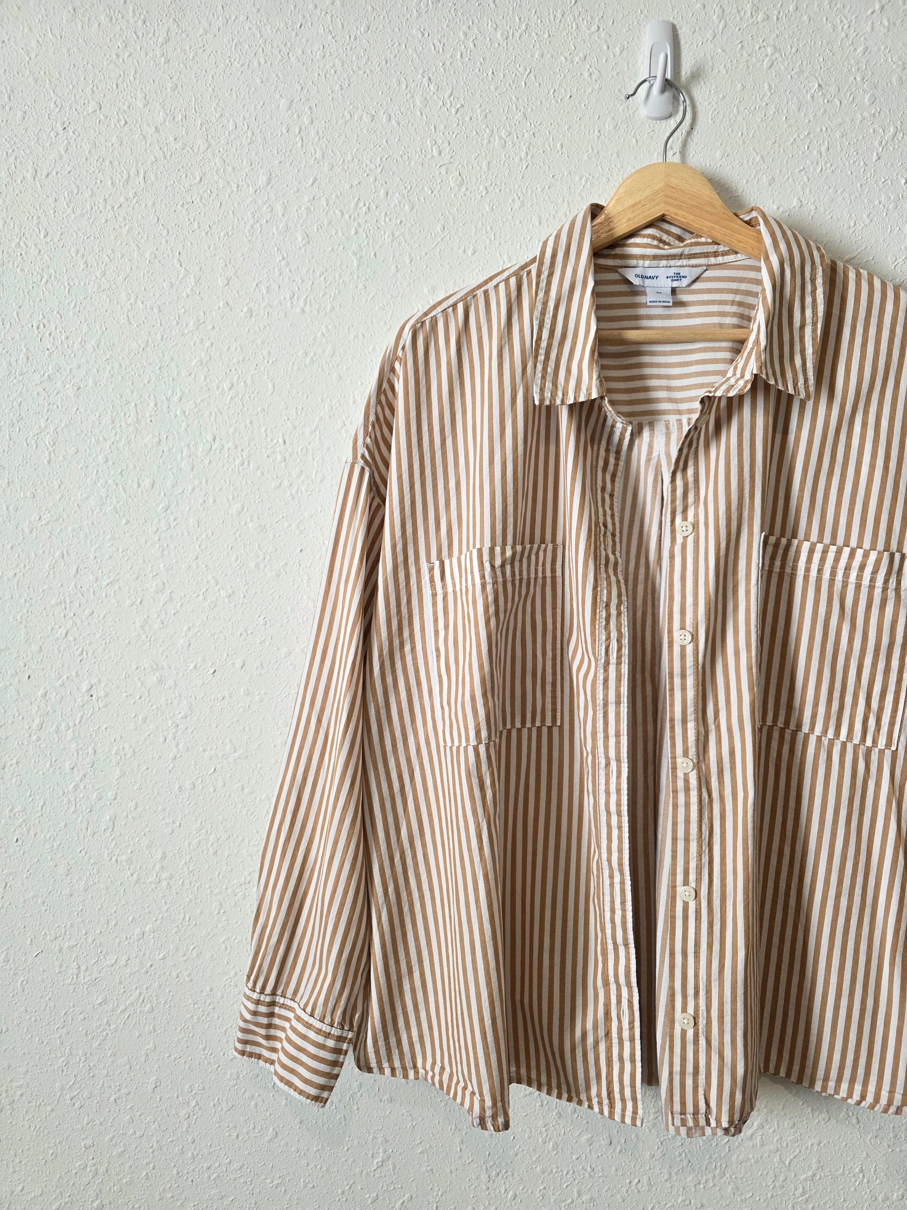Neutral Striped Boyfriend Button Up (2X)
