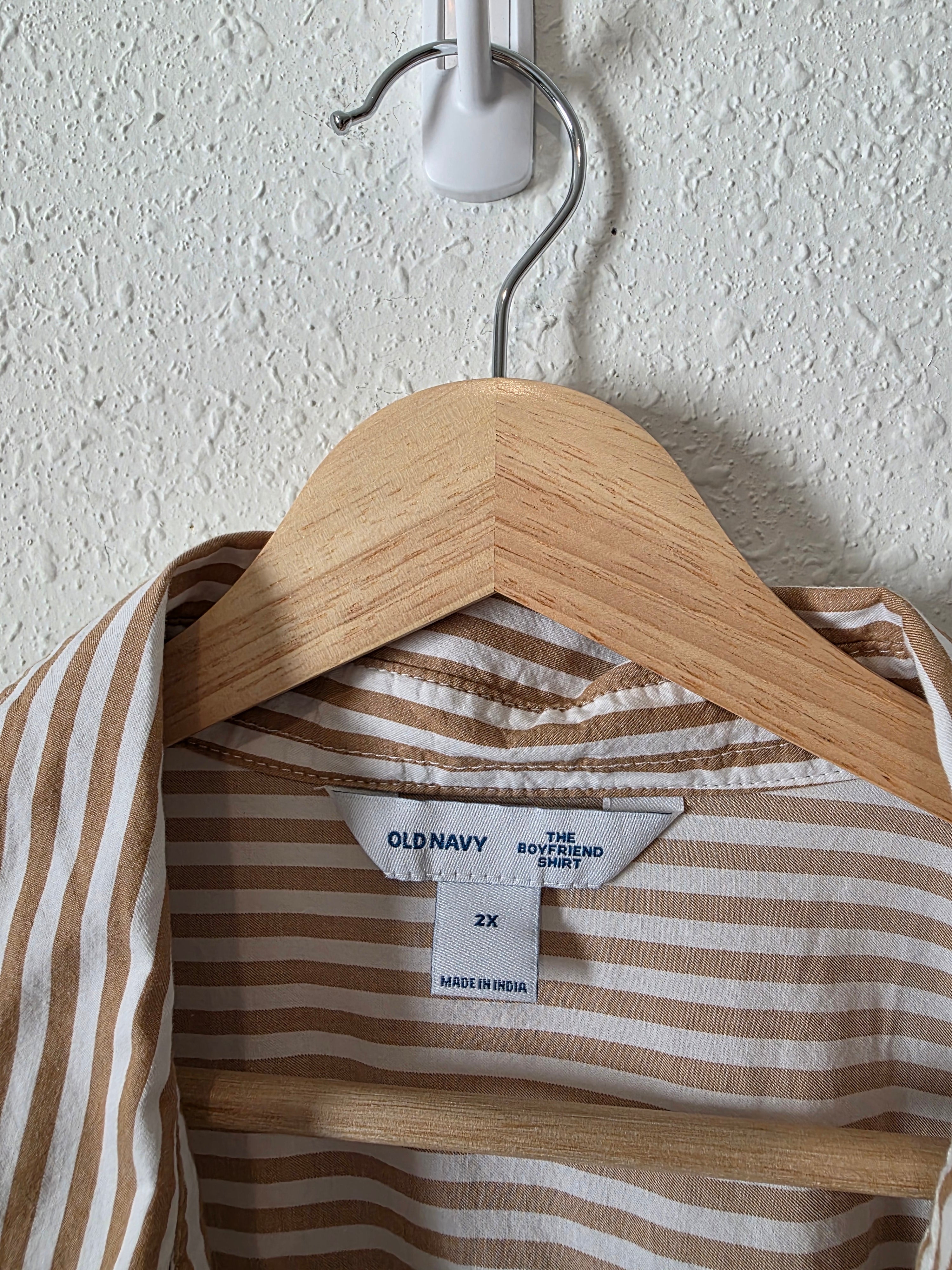 Neutral Striped Boyfriend Button Up (2X)