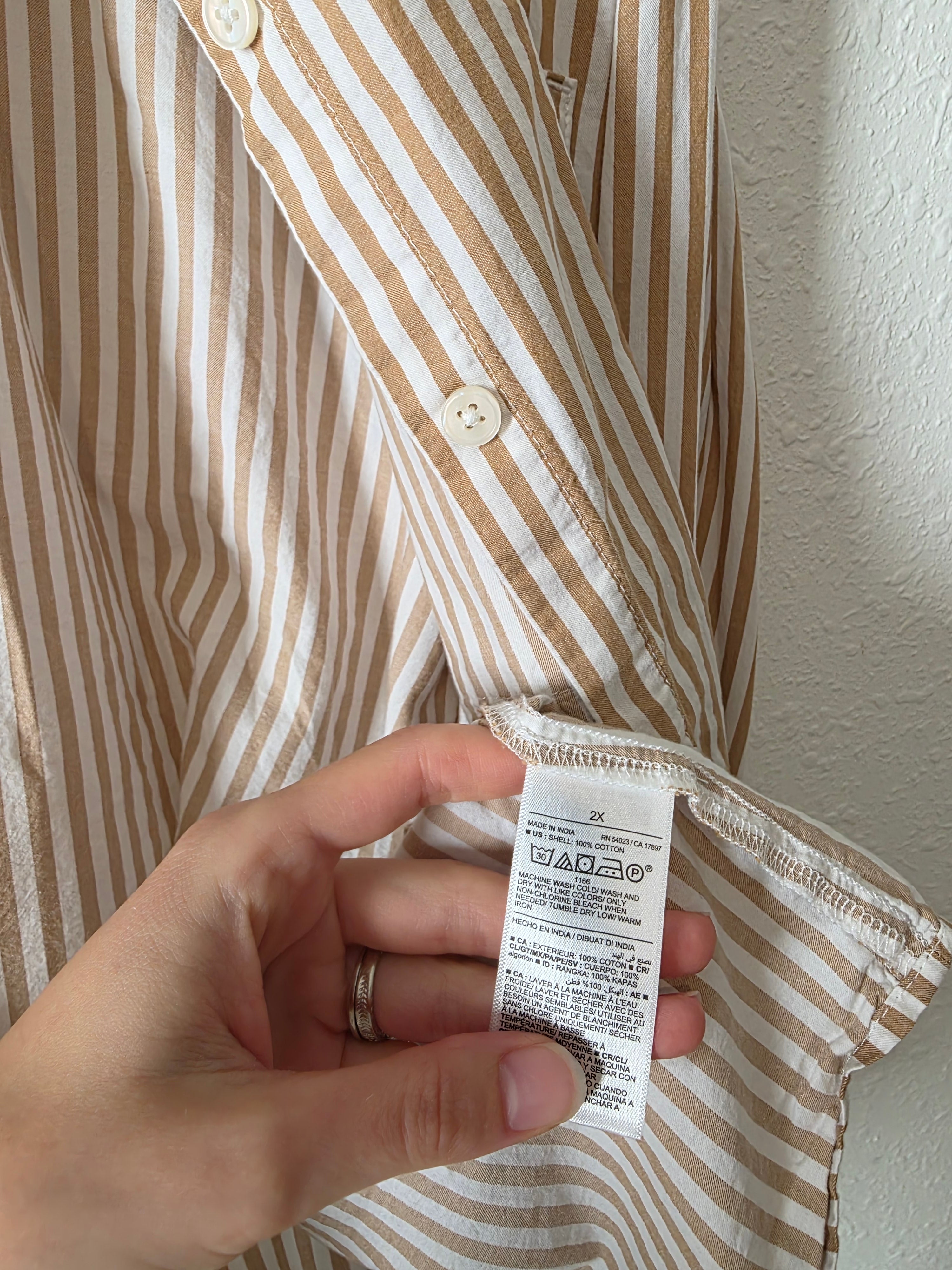 Neutral Striped Boyfriend Button Up (2X)