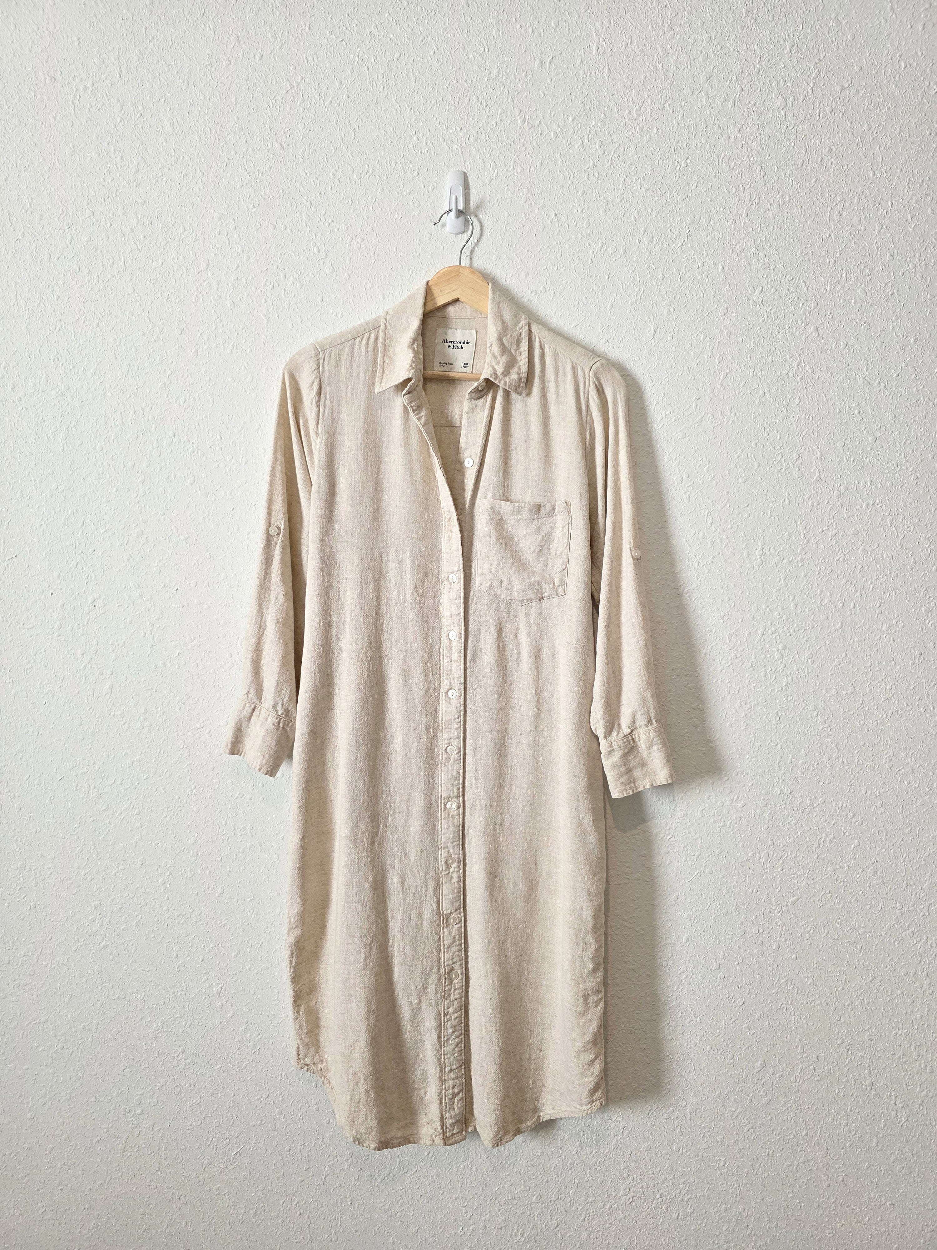 Abercrombie Oat Linen Blend Shirt Dress (XSP)