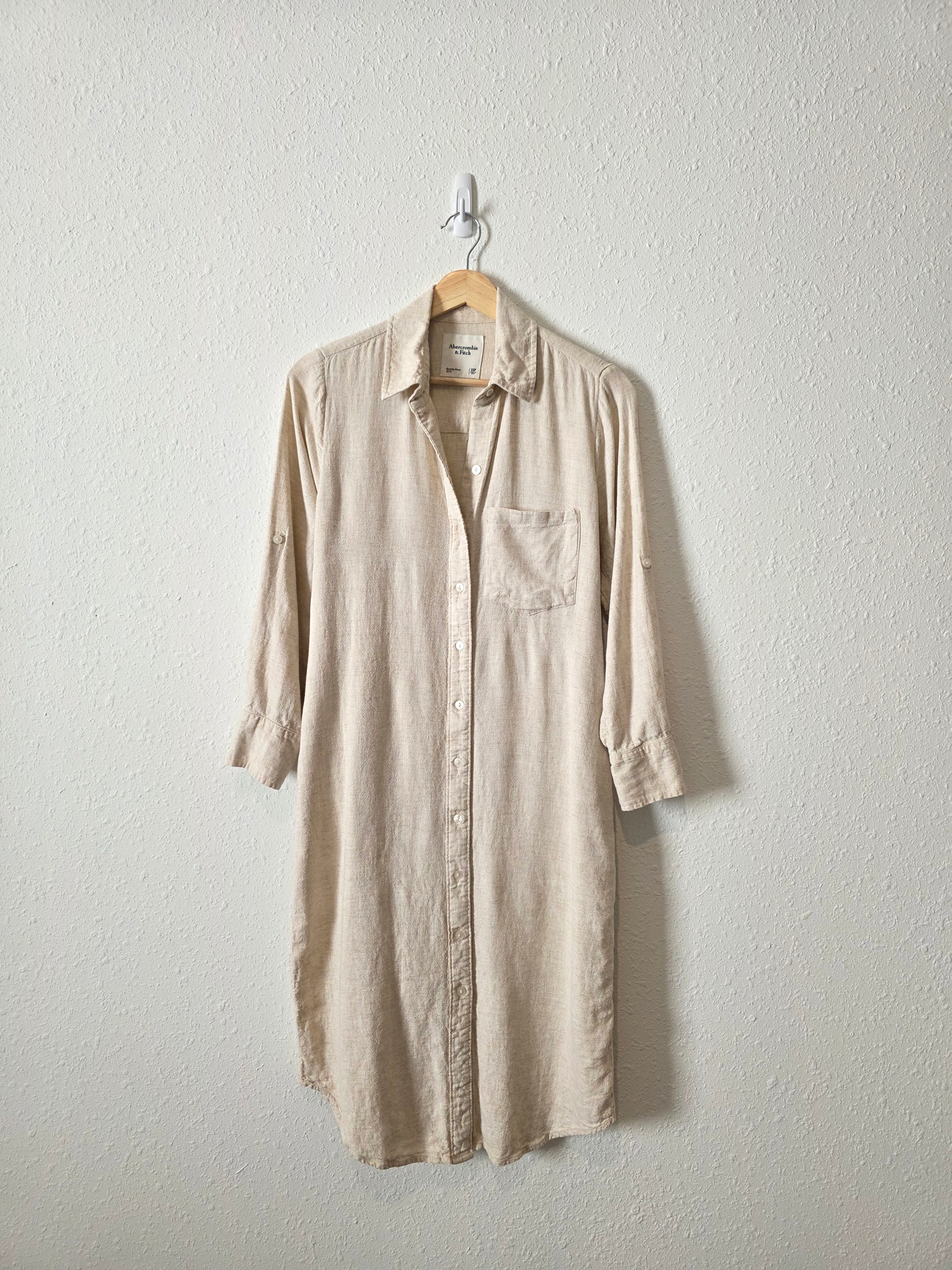 Abercrombie Oat Linen Blend Shirt Dress (XSP)