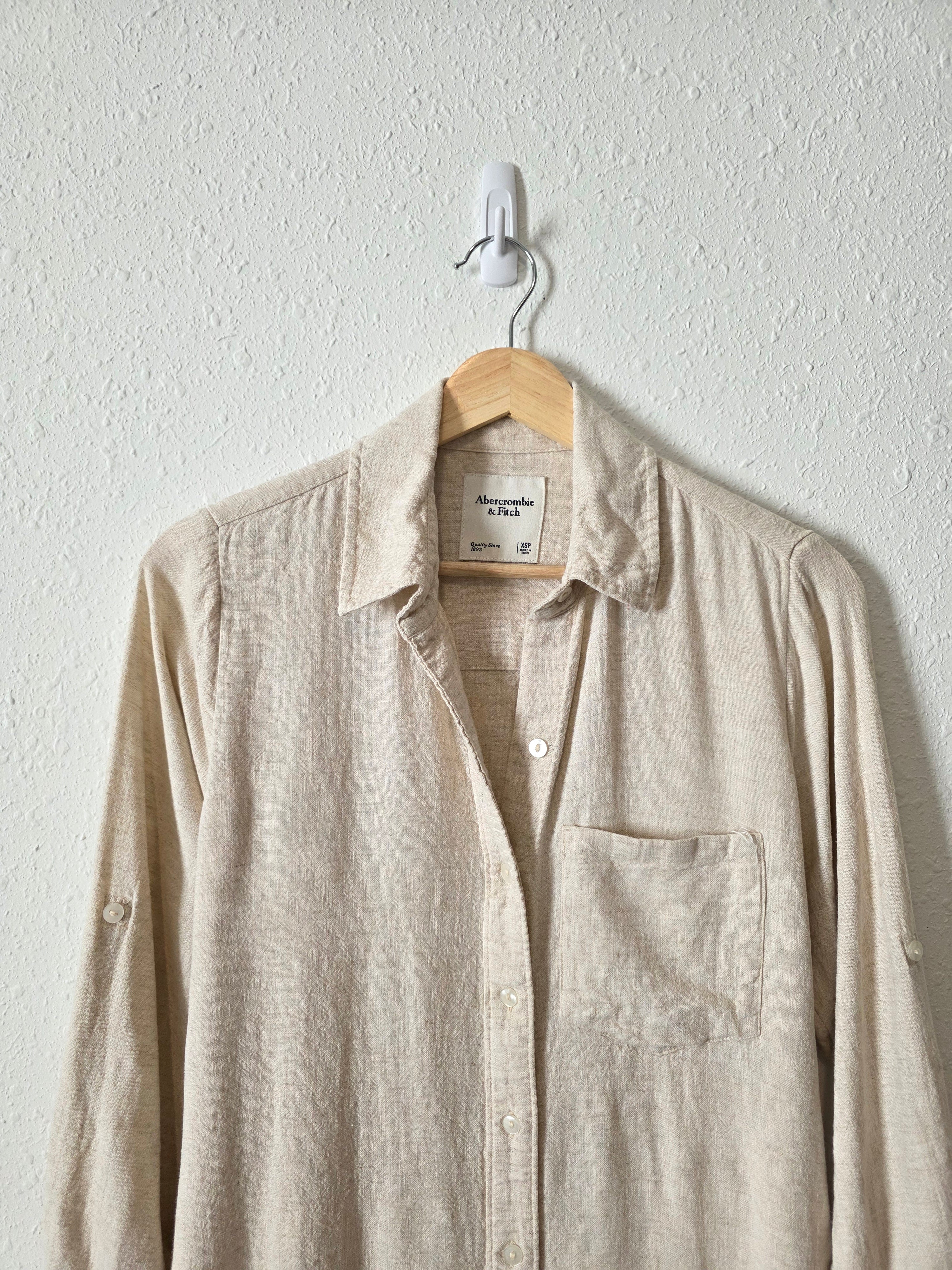 Abercrombie Oat Linen Blend Shirt Dress (XSP)
