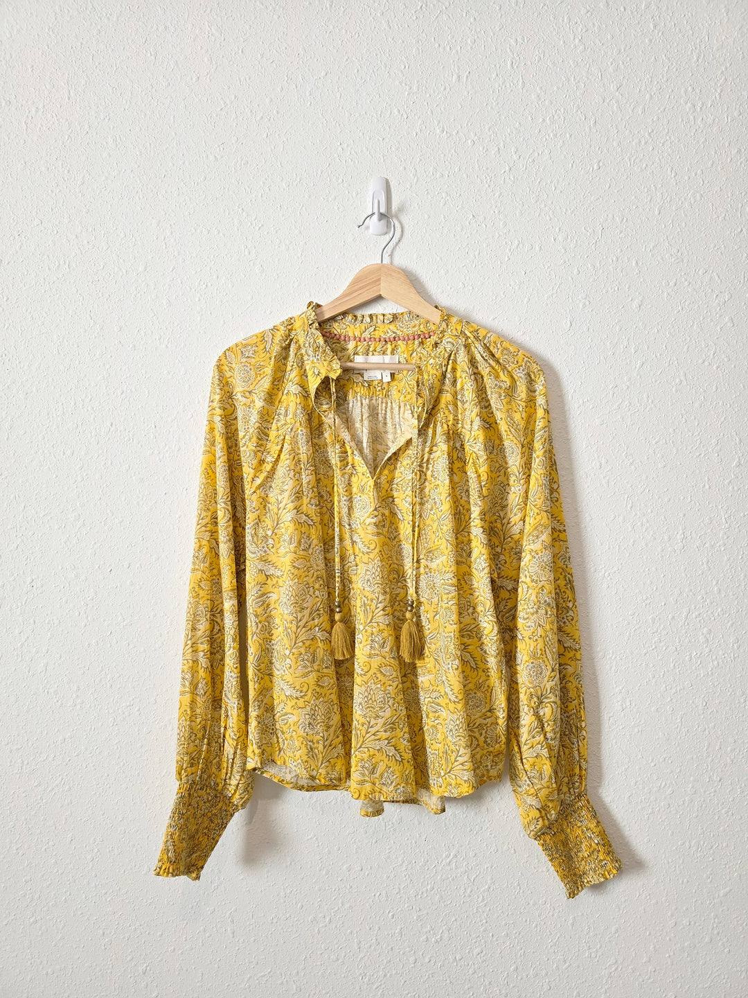 Anthropologie Floral Tasseled Blouse (S)