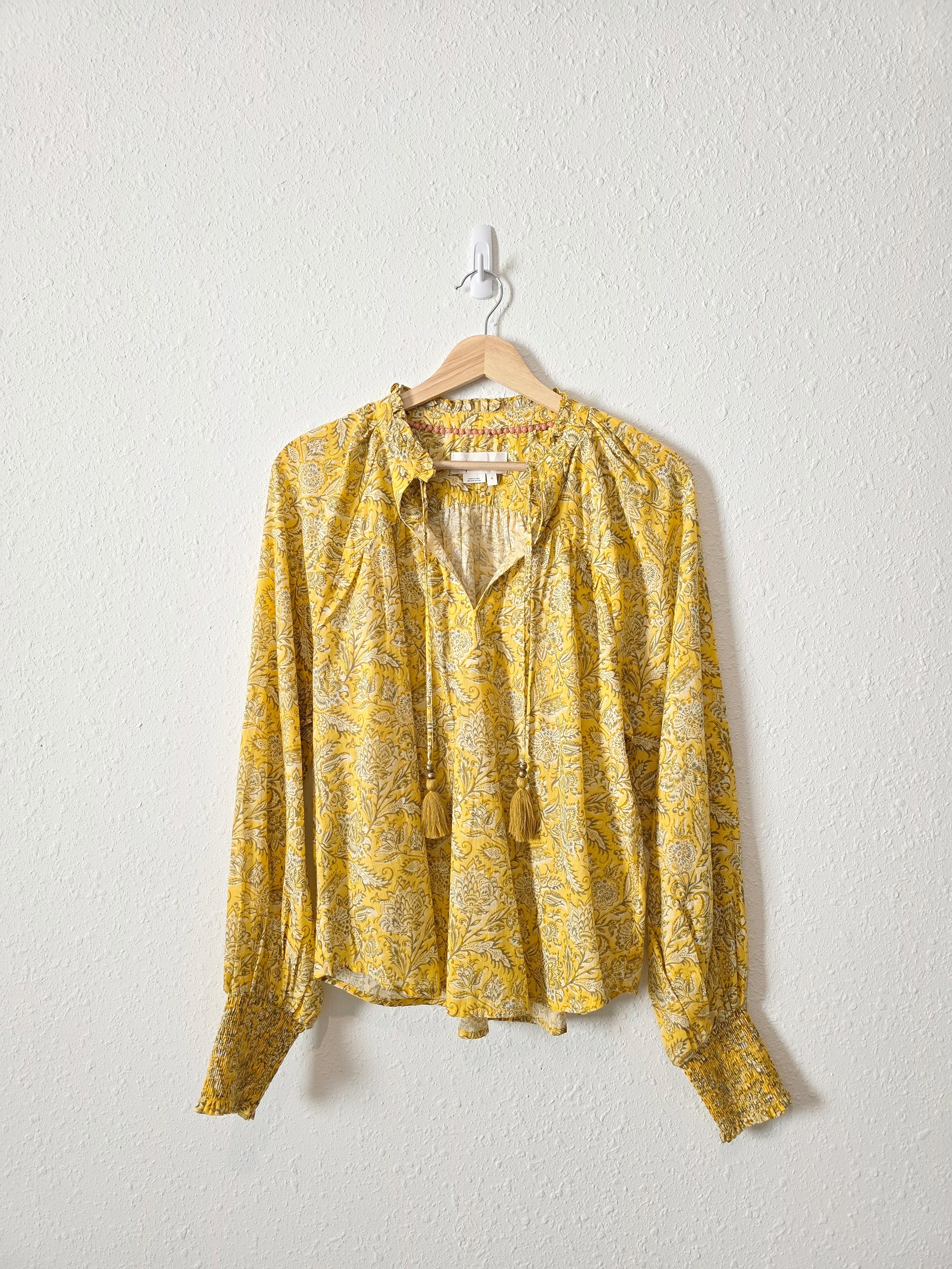Anthropologie Floral Tasseled Blouse (S)