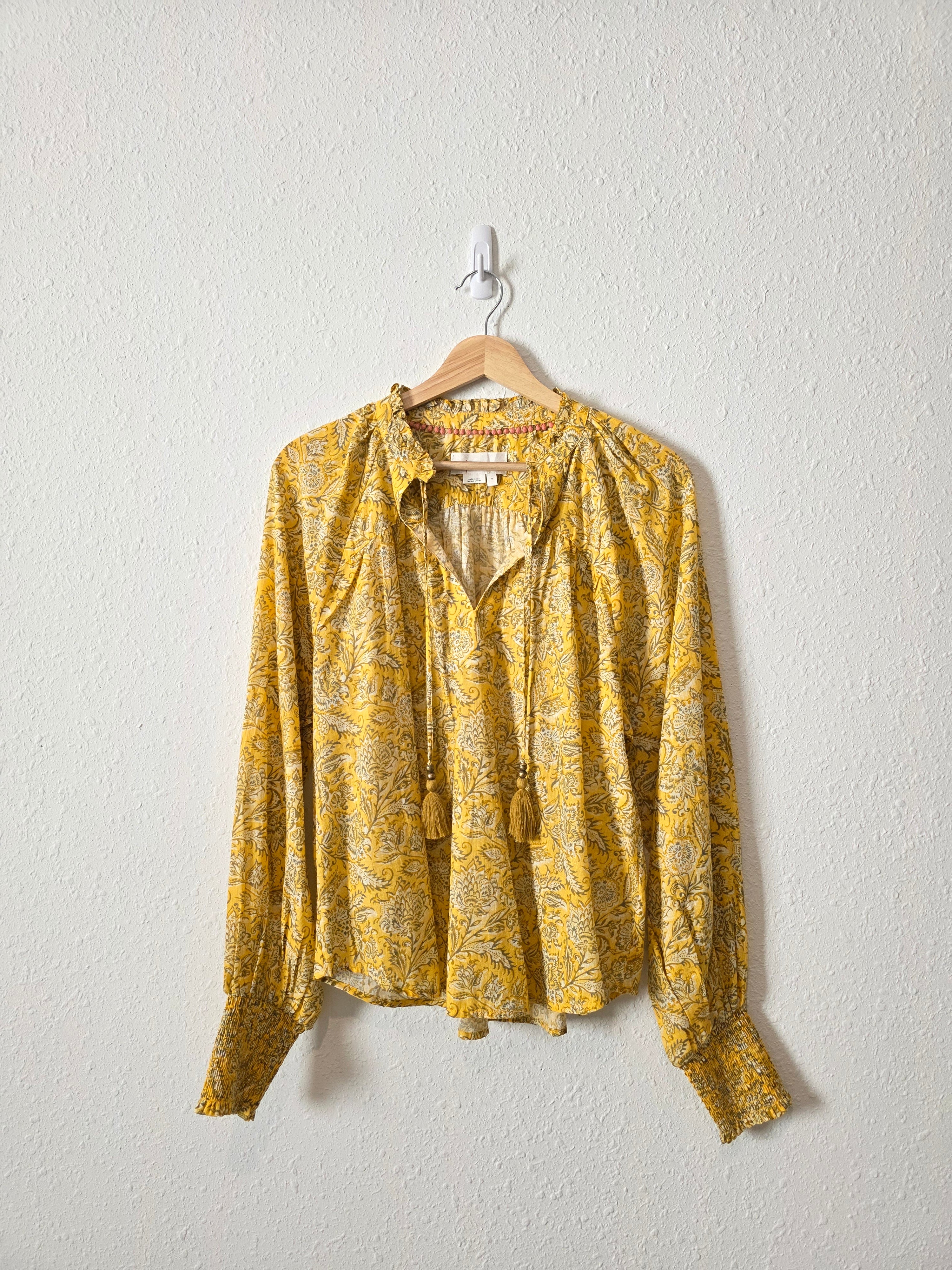 Anthropologie Floral Tasseled Blouse (S)