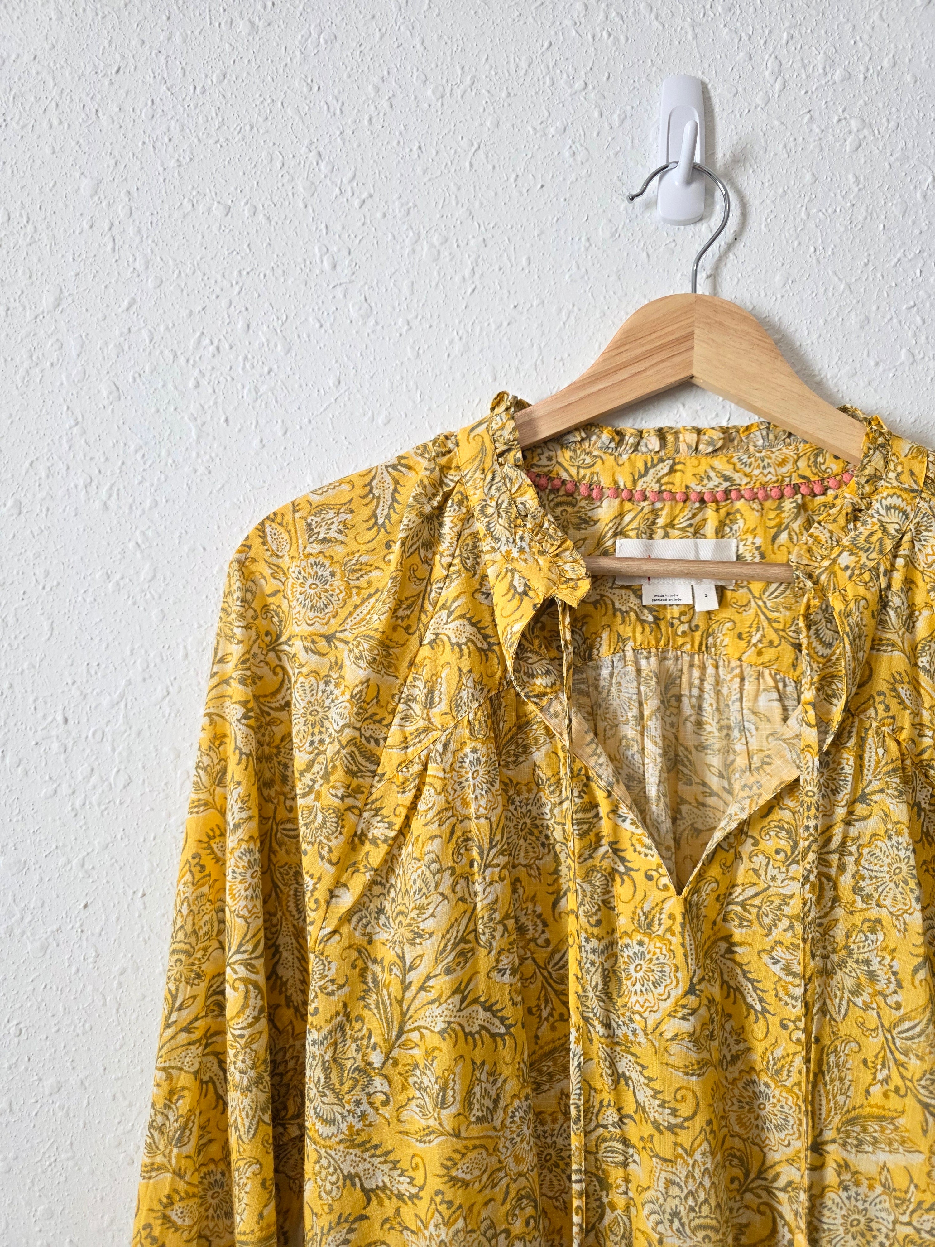 Anthropologie Floral Tasseled Blouse (S)