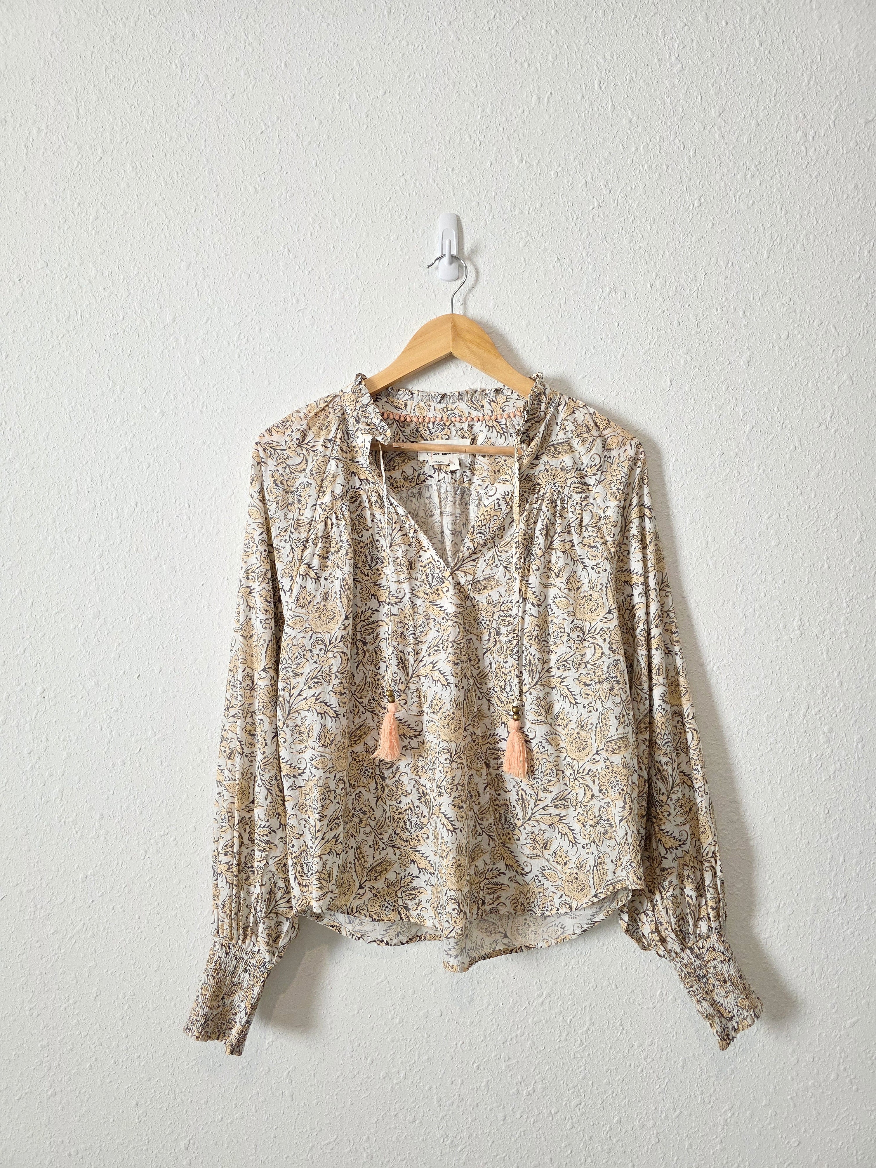 Anthropologie Floral Tasseled Blouse (S)