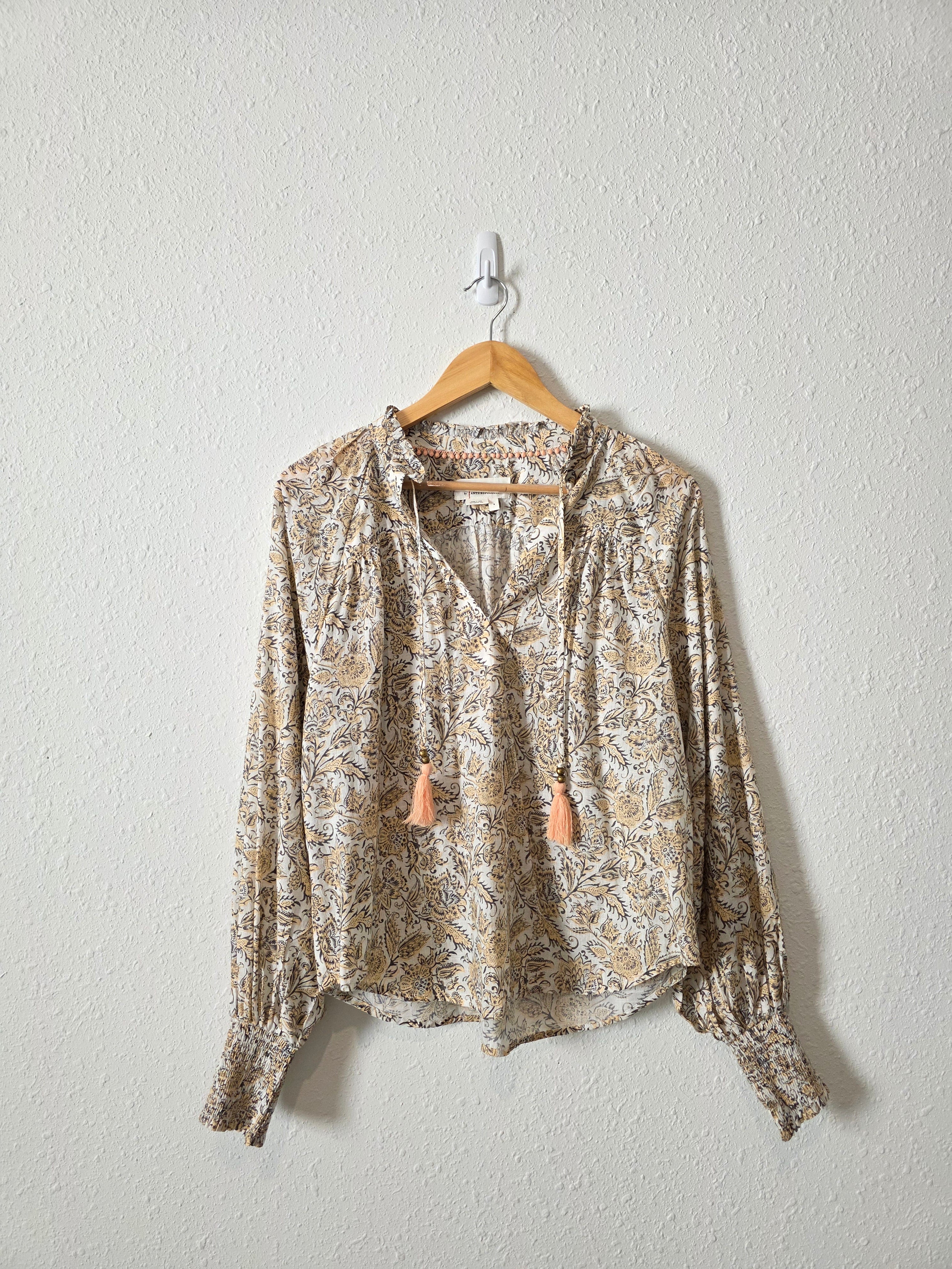 Anthropologie Floral Tasseled Blouse (S)