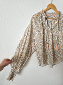 Anthropologie Floral Tasseled Blouse (S)