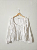 Textured Long Sleeve Babydoll Blouse (M)