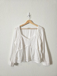 Textured Long Sleeve Babydoll Blouse (M)