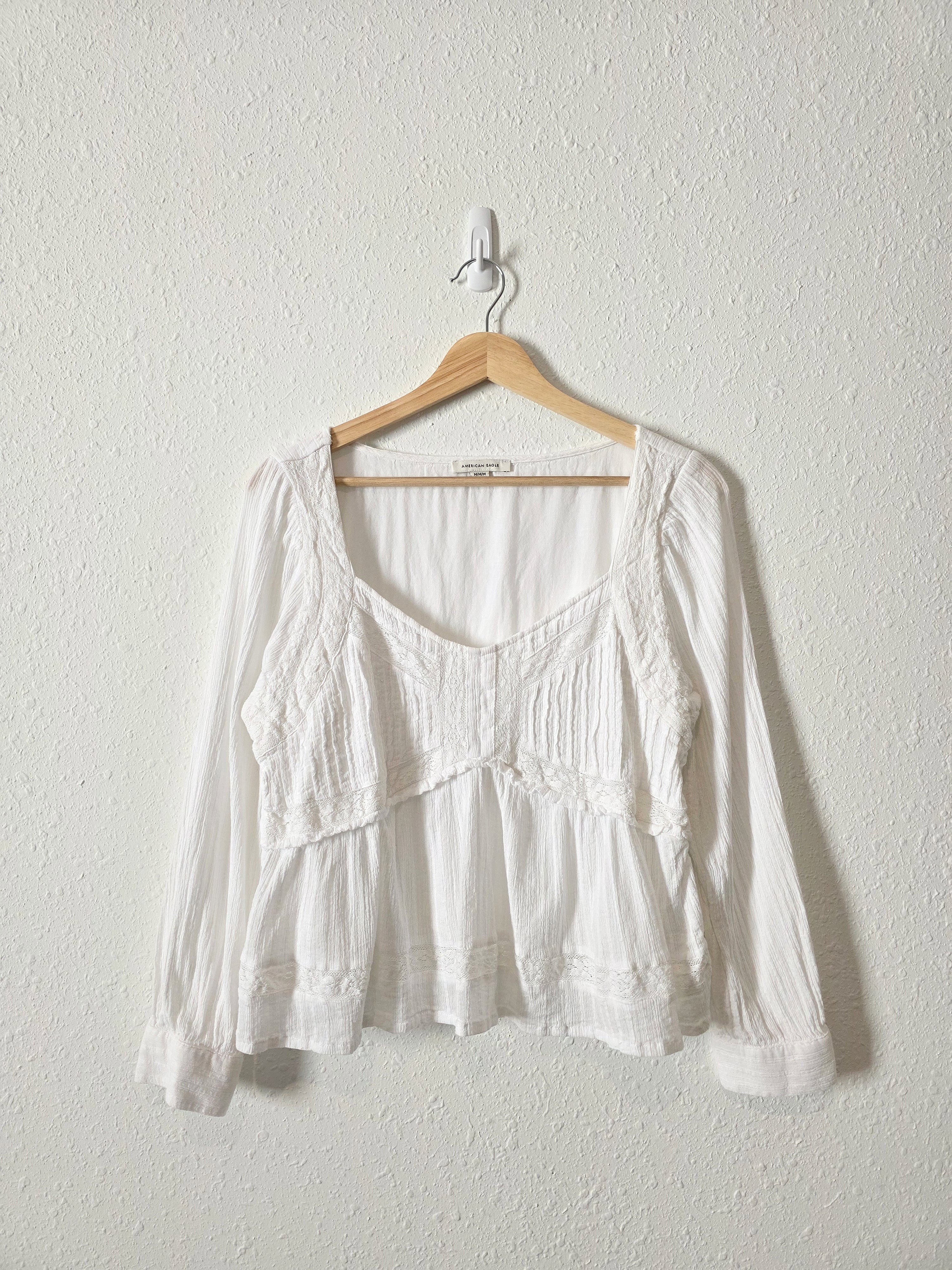 Textured Long Sleeve Babydoll Blouse (M)