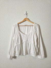 Textured Long Sleeve Babydoll Blouse (M)