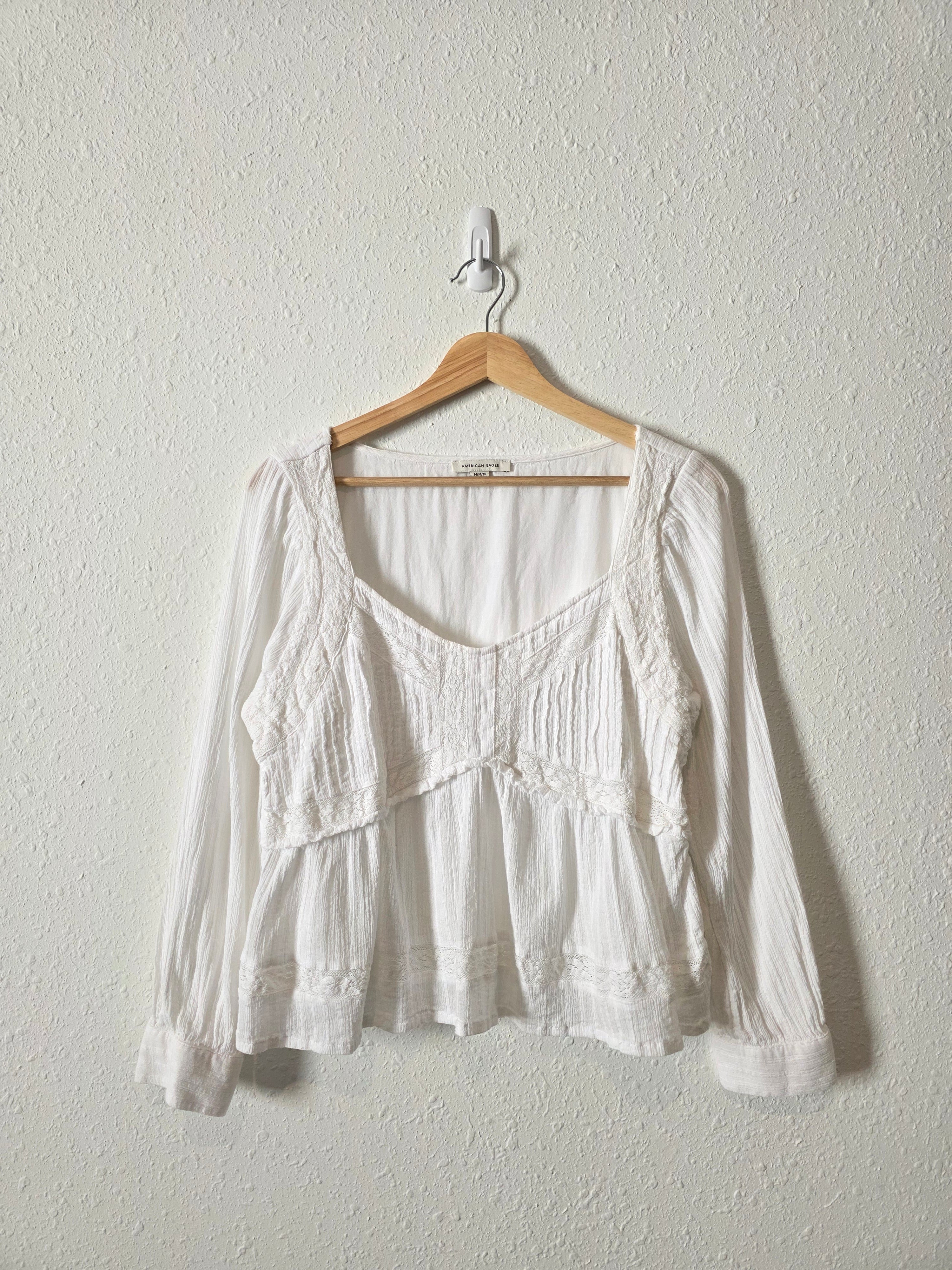 Textured Long Sleeve Babydoll Blouse (M)