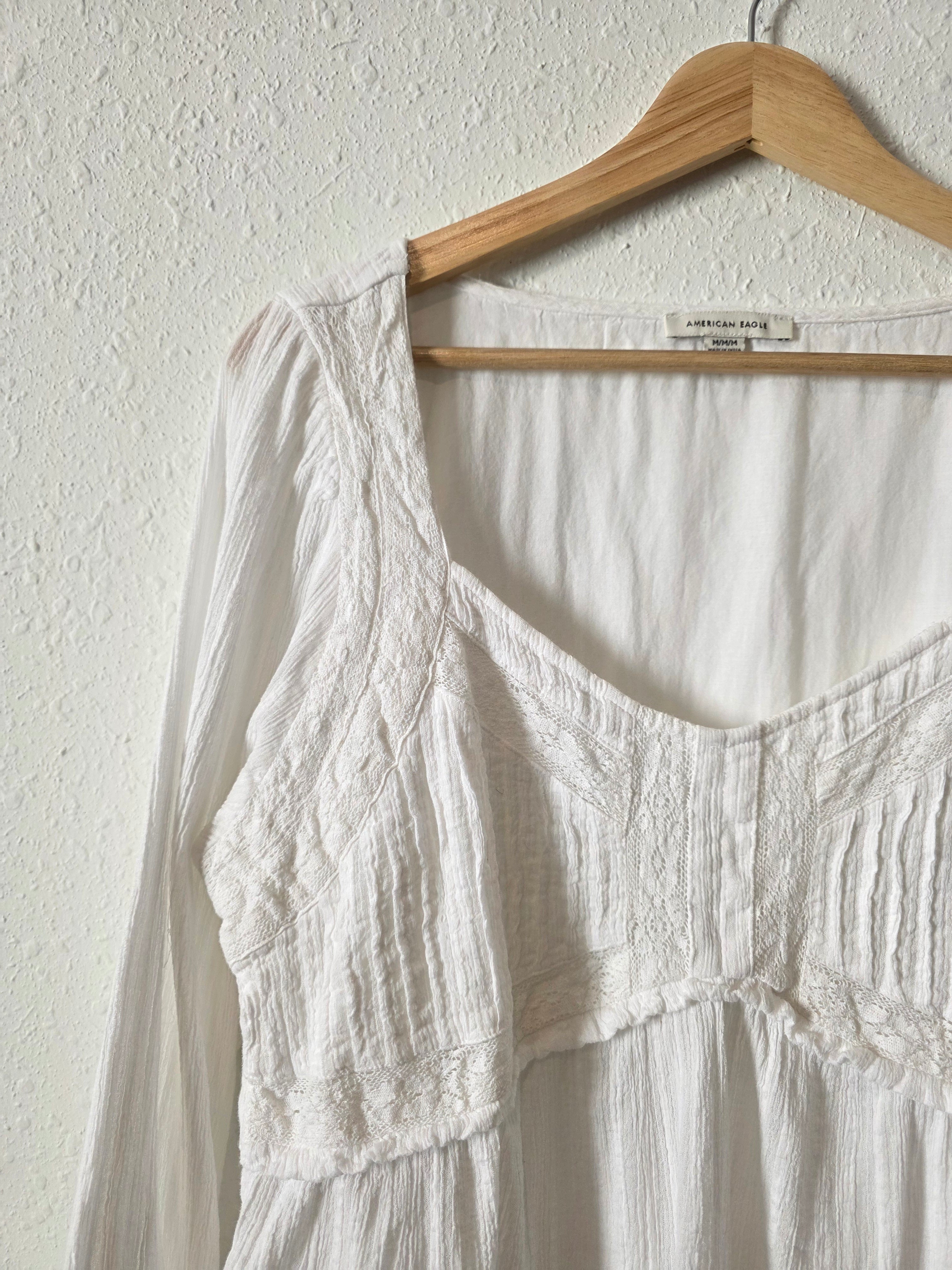 Textured Long Sleeve Babydoll Blouse (M)