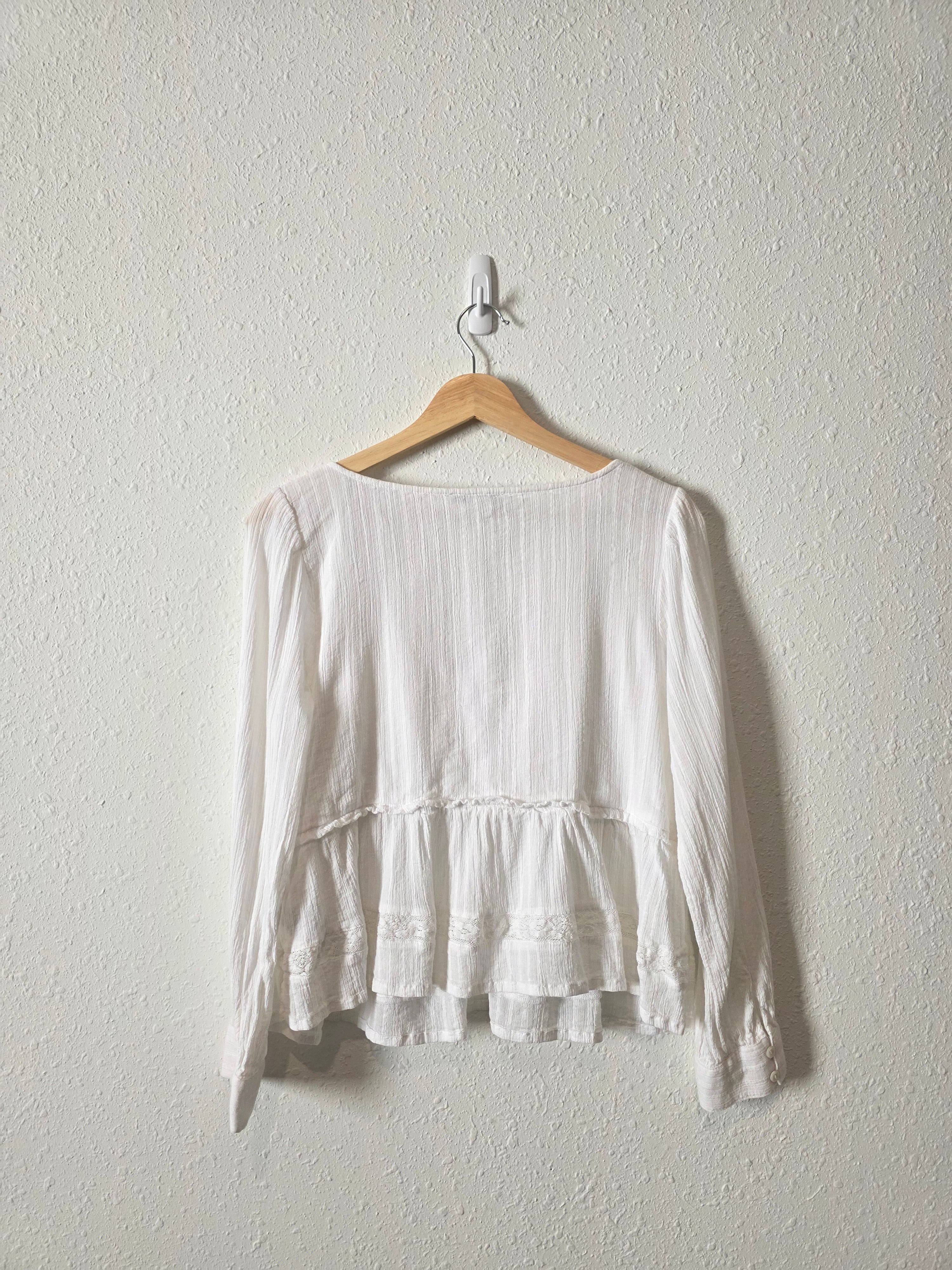 Textured Long Sleeve Babydoll Blouse (M)