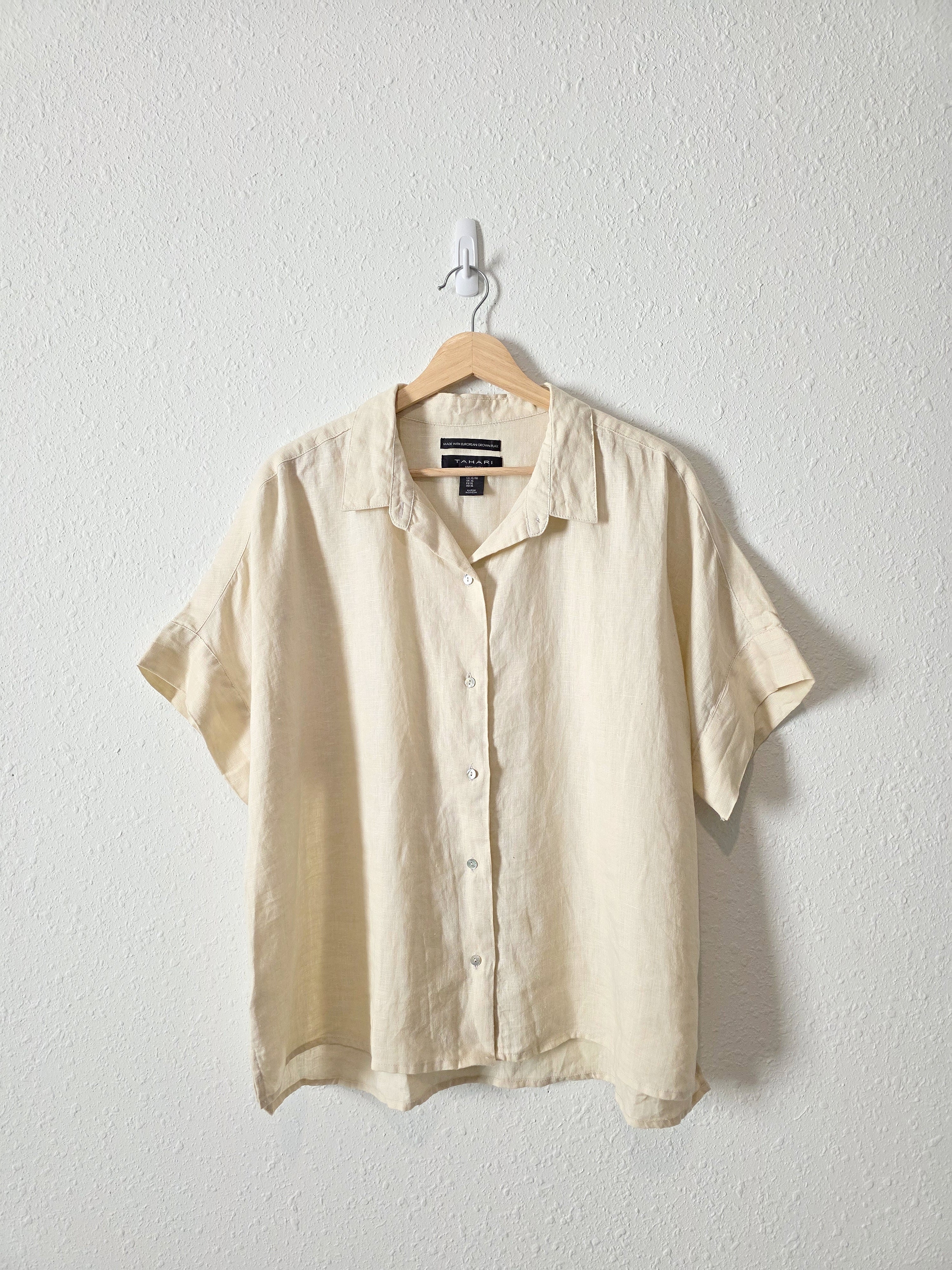 Cream Oversized Linen Button Up (XL)