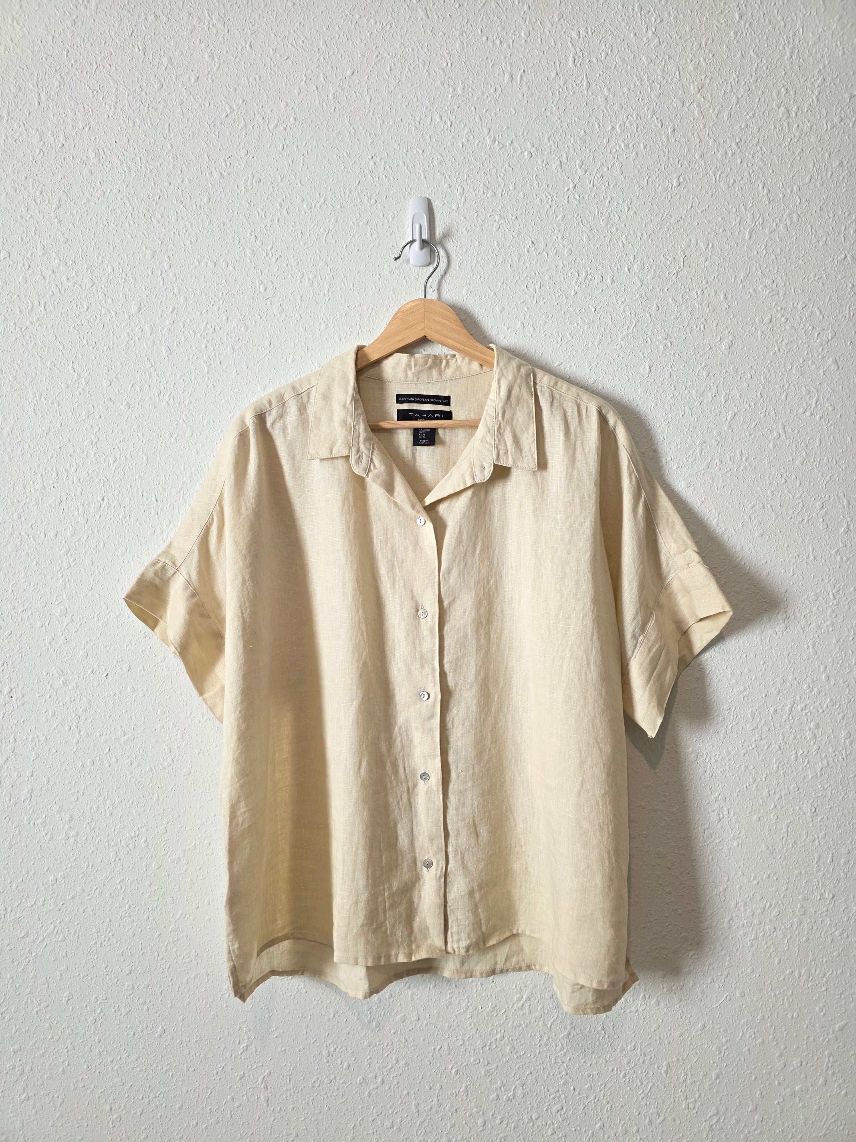 Cream Oversized Linen Button Up (XL)