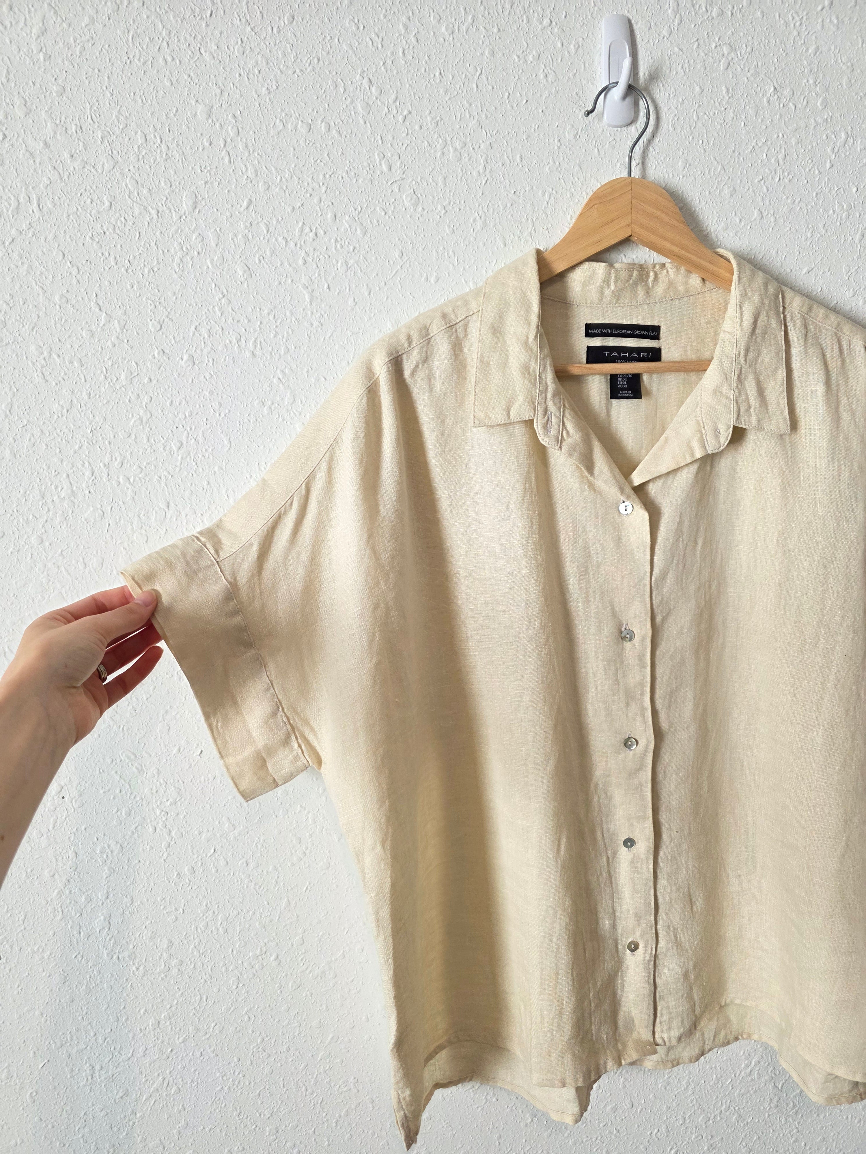 Cream Oversized Linen Button Up (XL)