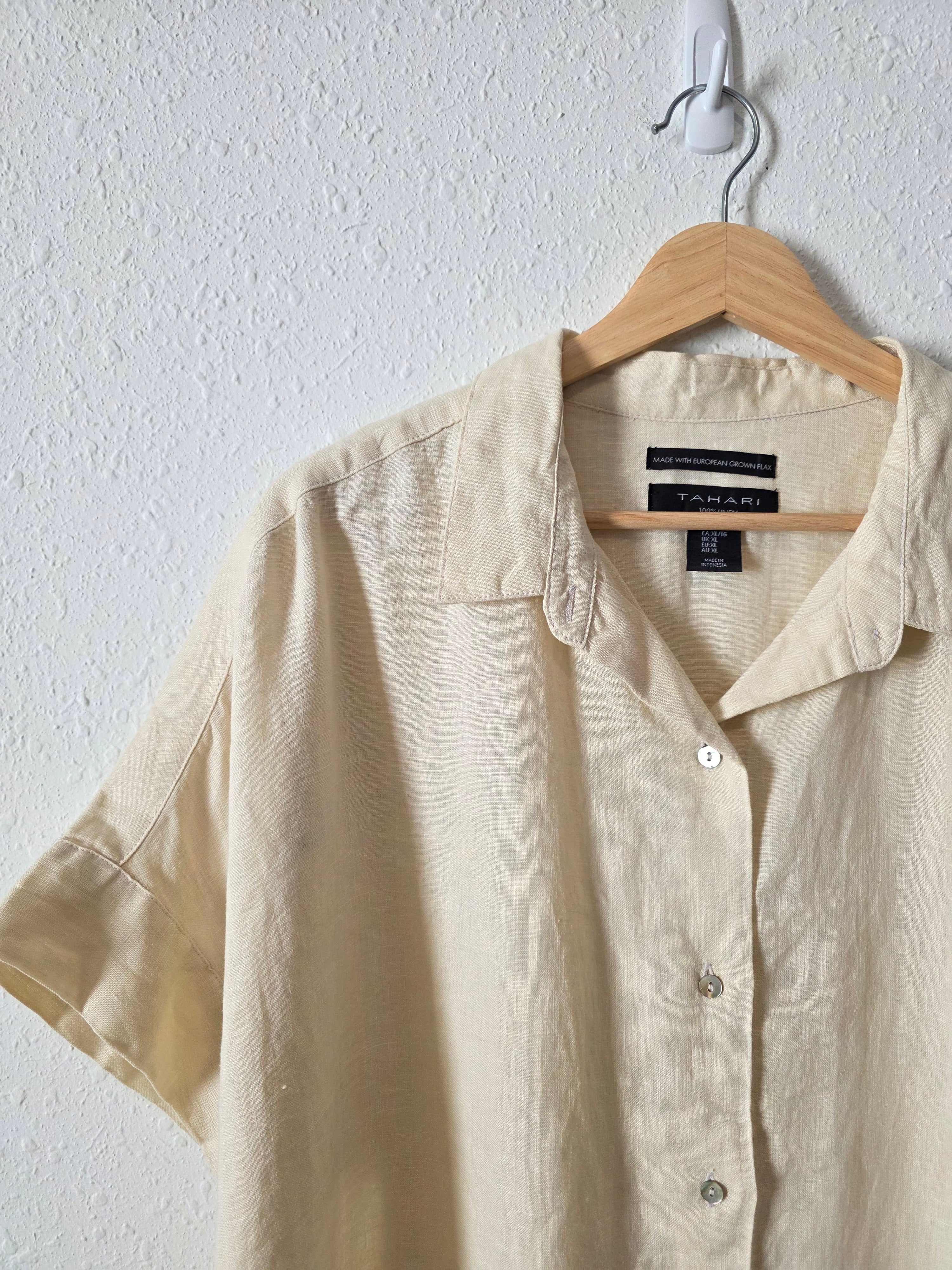 Cream Oversized Linen Button Up (XL)