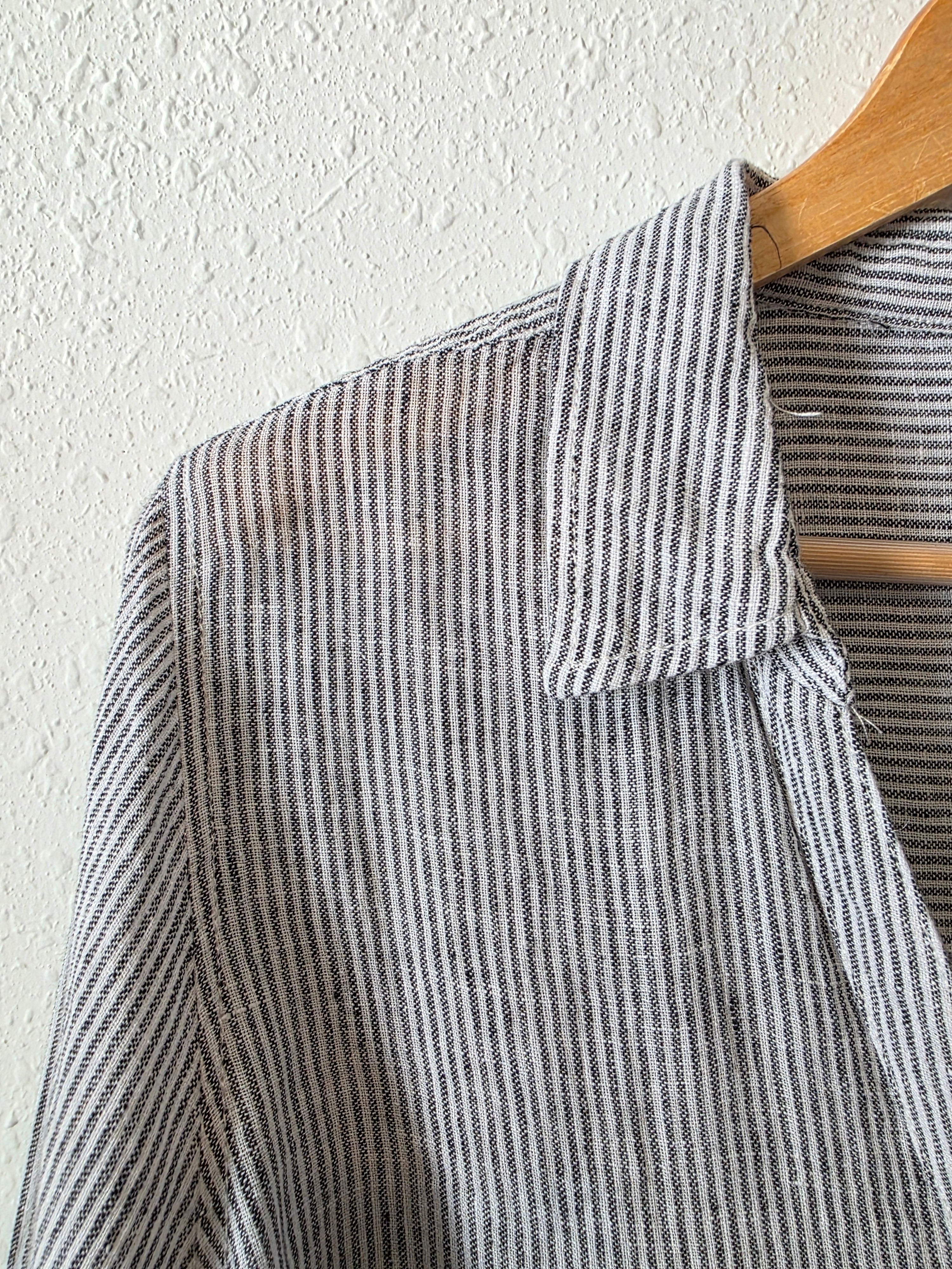 Striped Linen Button Up Shirt (1X)