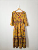 Mustard Floral Cotton Maxi Dress (M)
