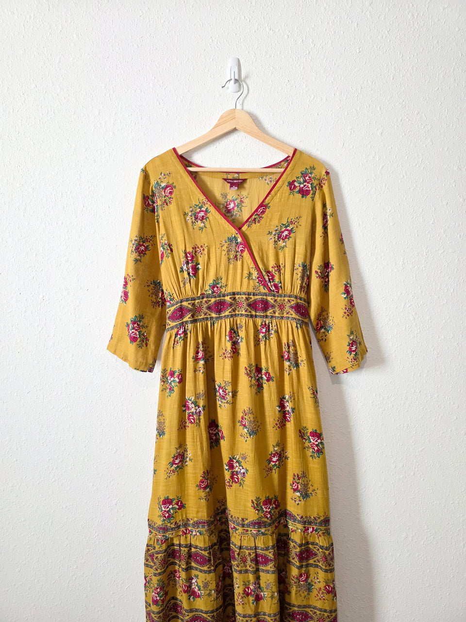Mustard Floral Cotton Maxi Dress (M)