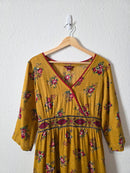 Mustard Floral Cotton Maxi Dress (M)