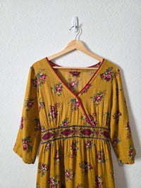 Mustard Floral Cotton Maxi Dress (M)