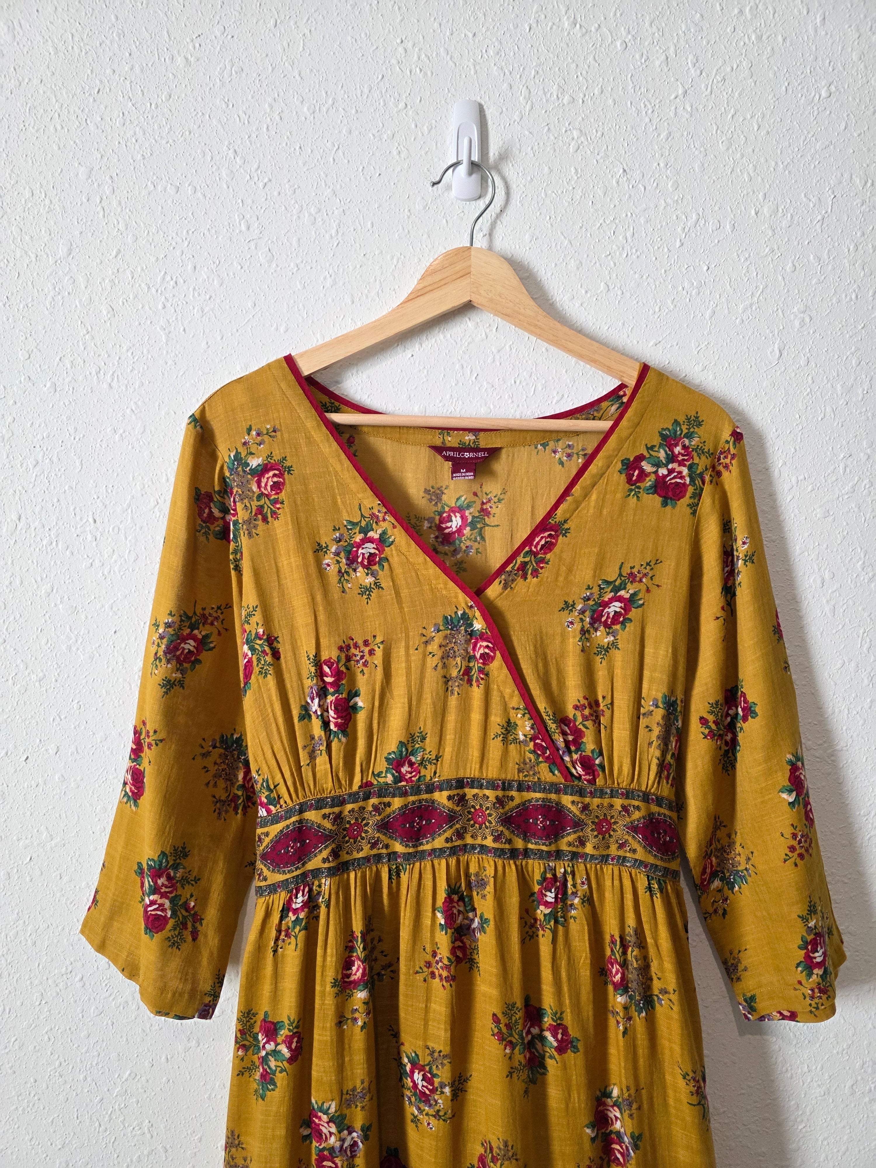 Mustard Floral Cotton Maxi Dress (M)