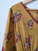 Mustard Floral Cotton Maxi Dress (M)