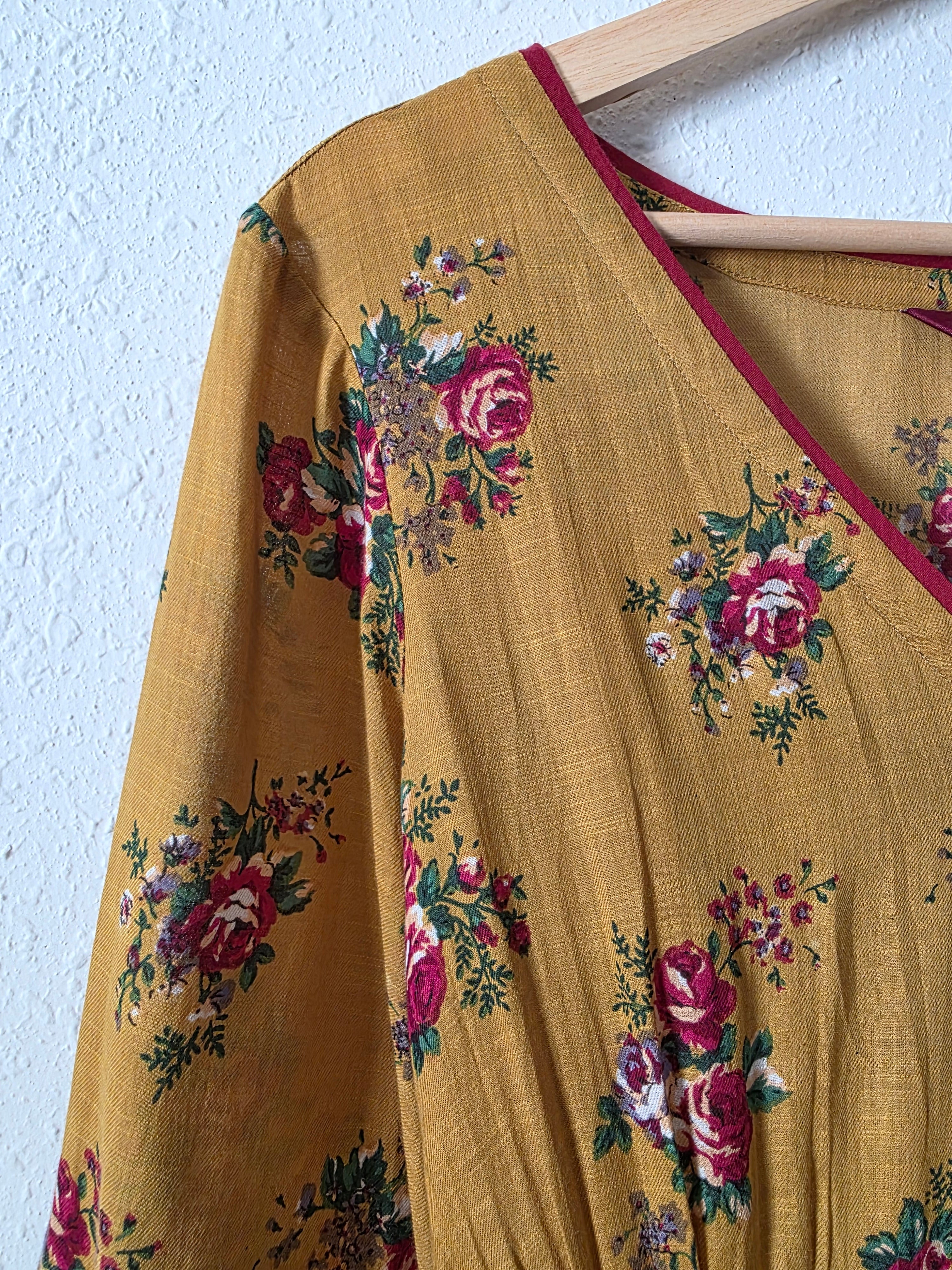 Mustard Floral Cotton Maxi Dress (M)