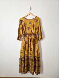 Mustard Floral Cotton Maxi Dress (M)