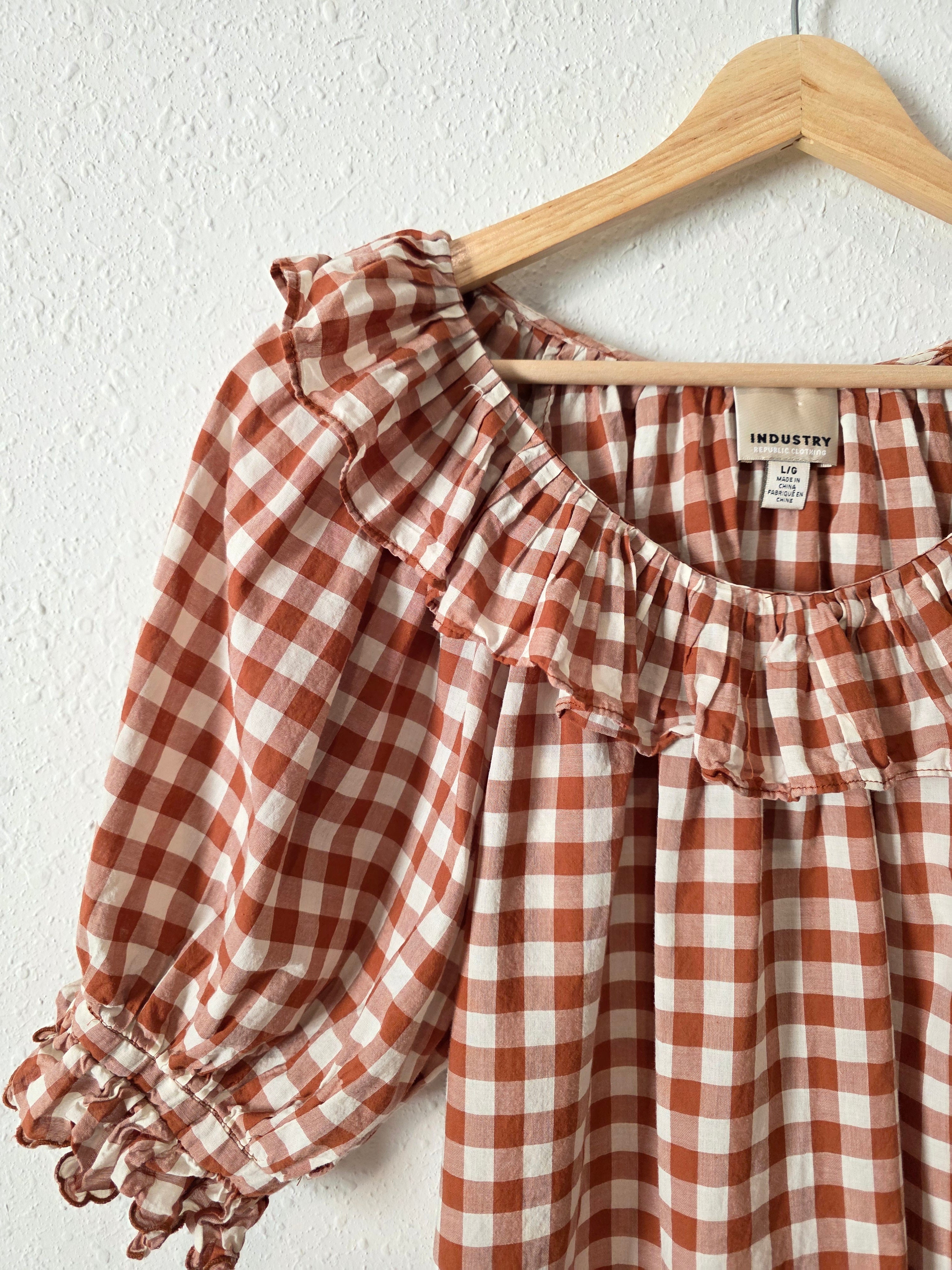 Gingham Puff Sleeve Top (L)