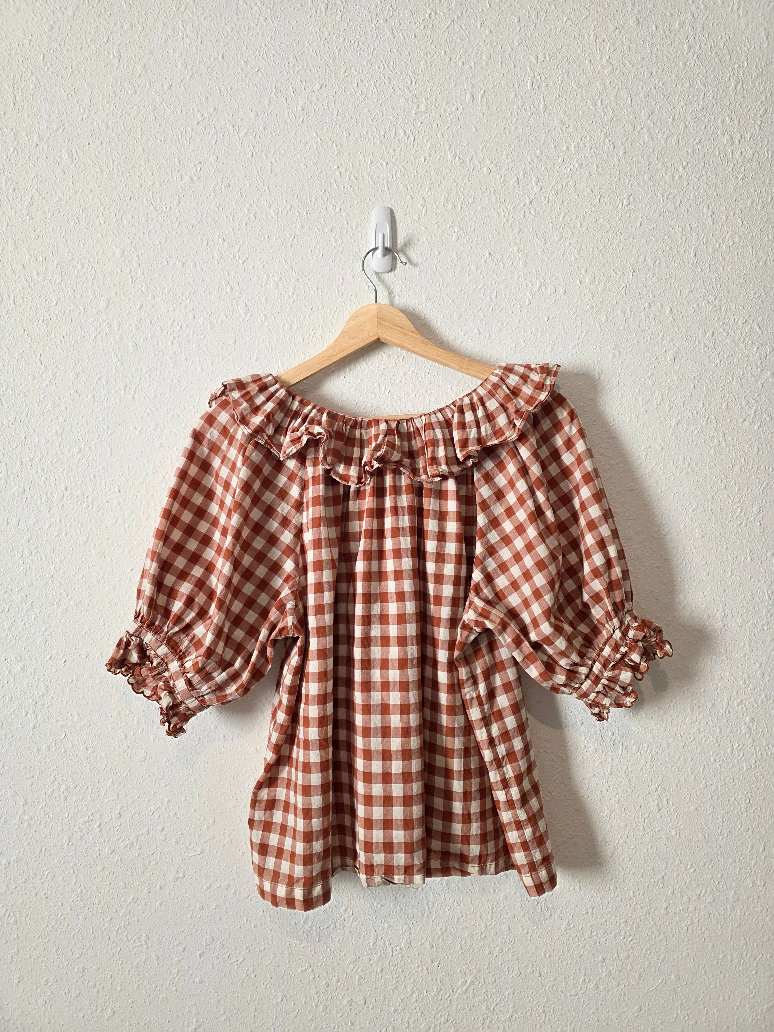 Gingham Puff Sleeve Top (L)