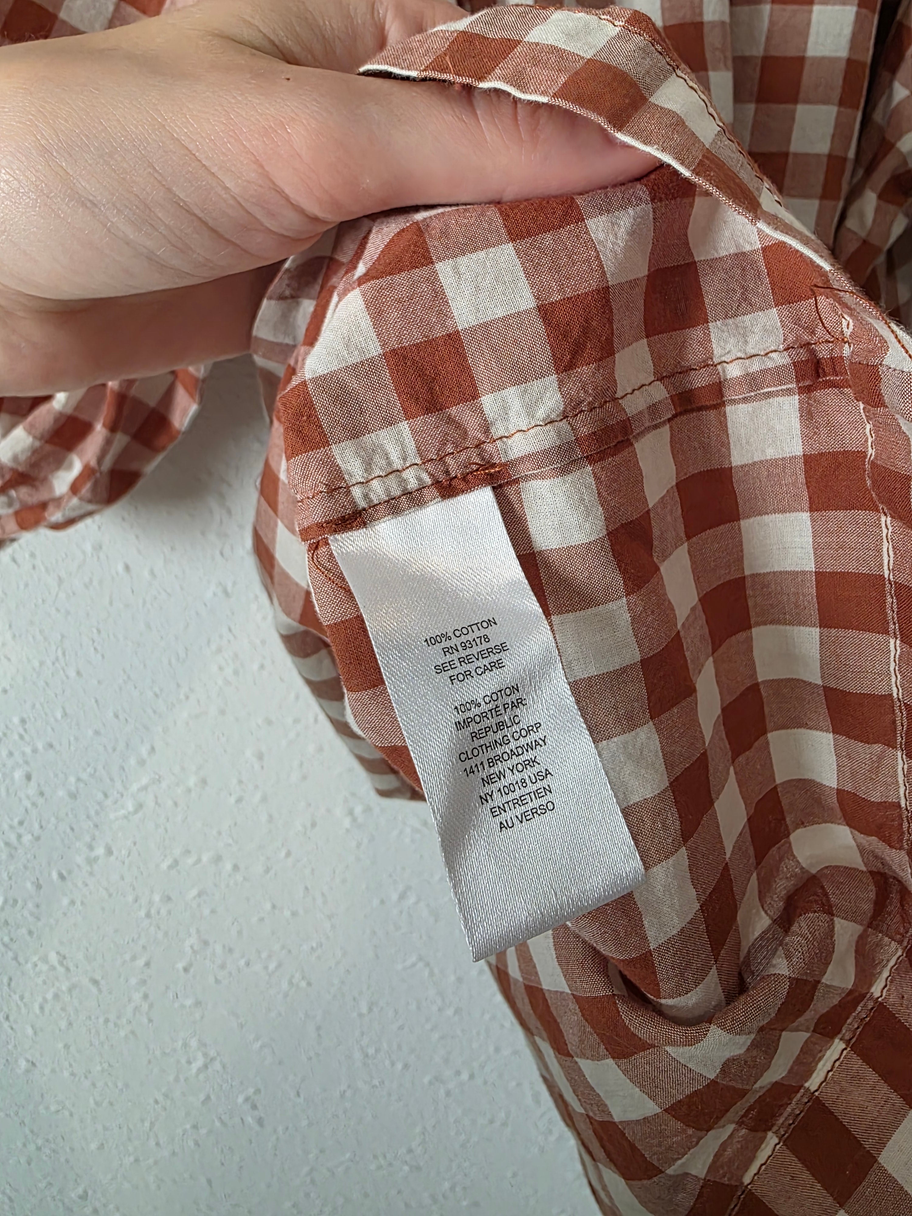 Gingham Puff Sleeve Top (L)