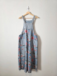Wide Leg Floral Denim Overalls (M)