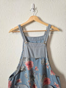 Wide Leg Floral Denim Overalls (M)