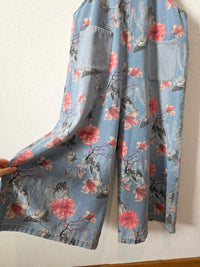 Wide Leg Floral Denim Overalls (M)