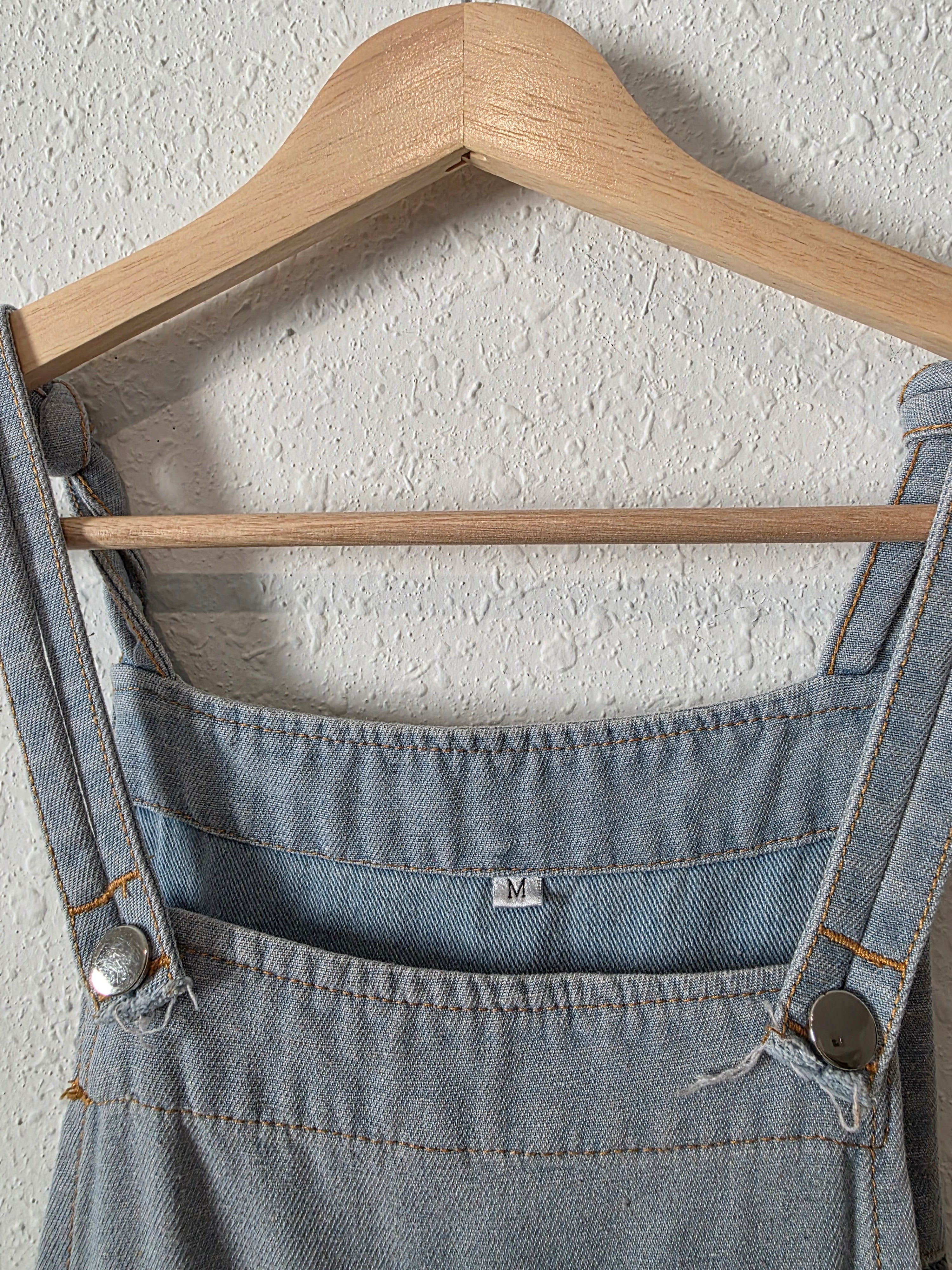 Wide Leg Floral Denim Overalls (M)
